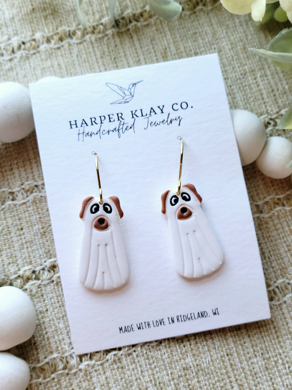 The Ghost Dog Set-Polymer Clay Dangle Earrings