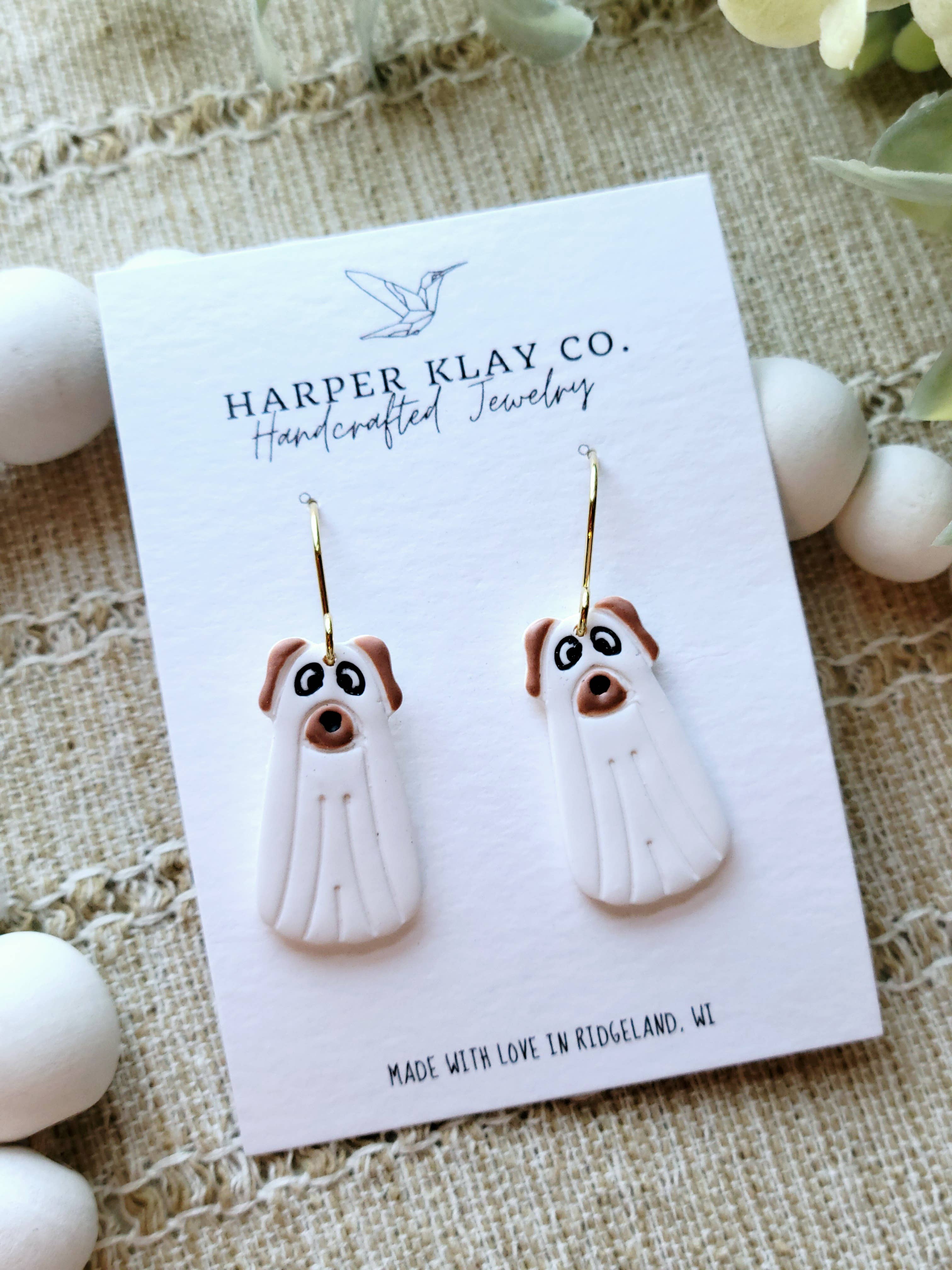 The Ghost Dog Set-Polymer Clay Dangle Earrings