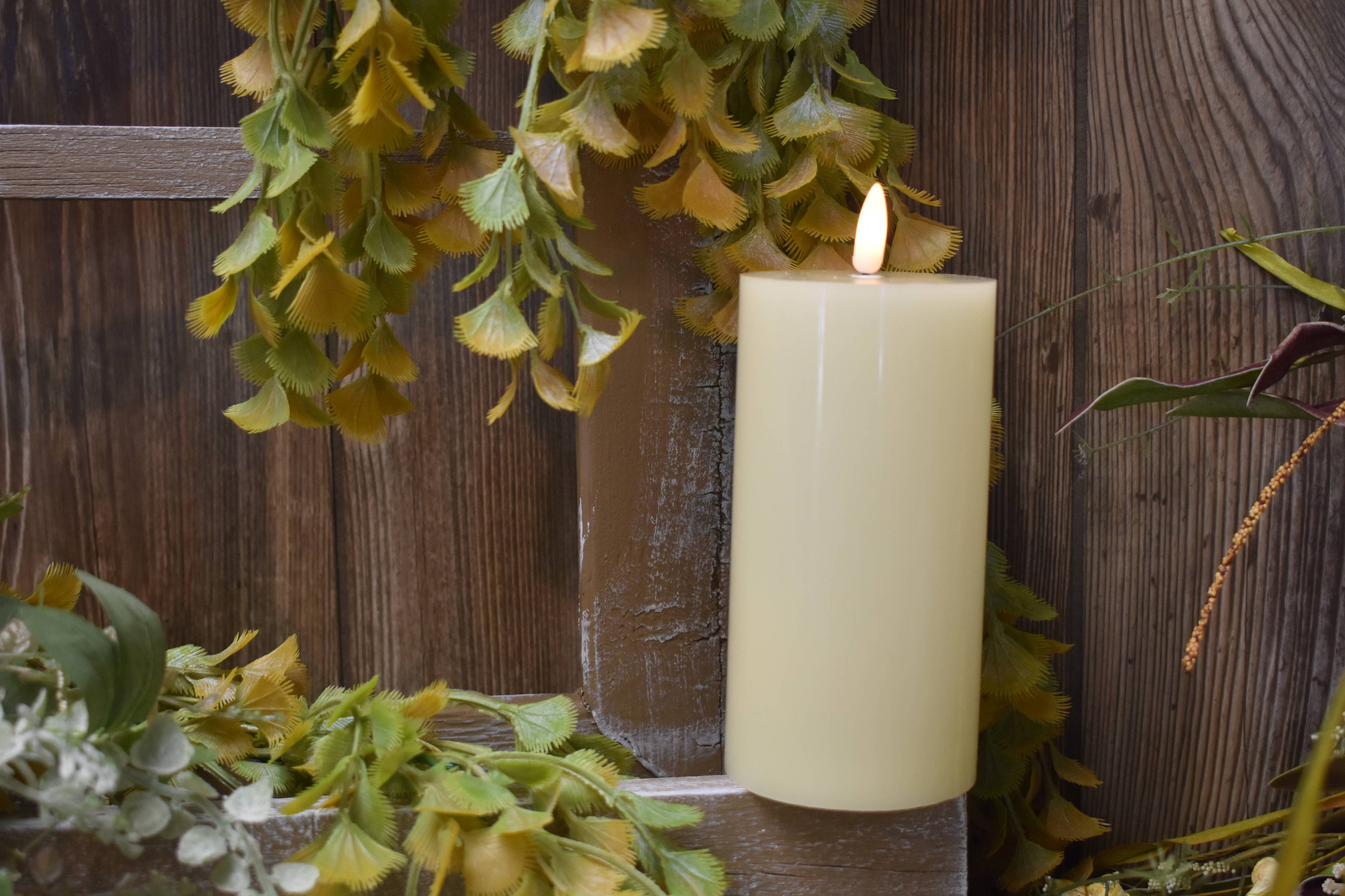 Cream Timered Realistic Flame LED Candle 3x6in
