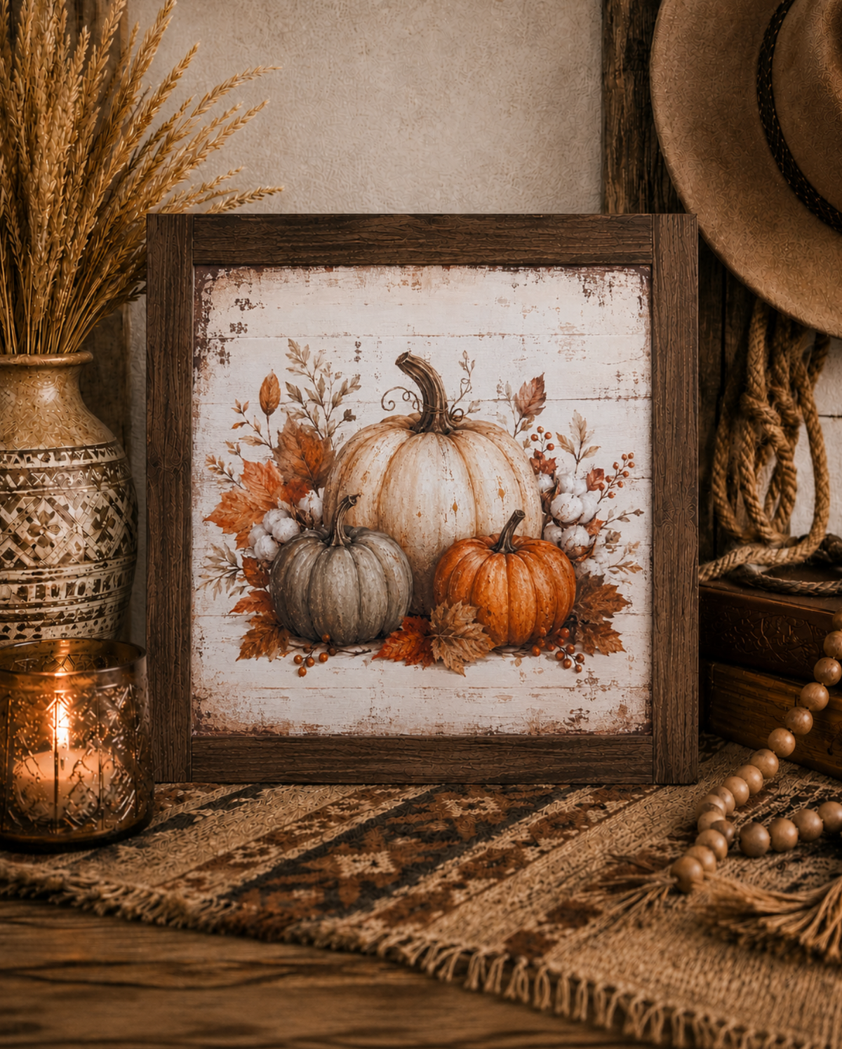 Rustic Pumpkin Farmhouse Framed Wood Sign fall decor 