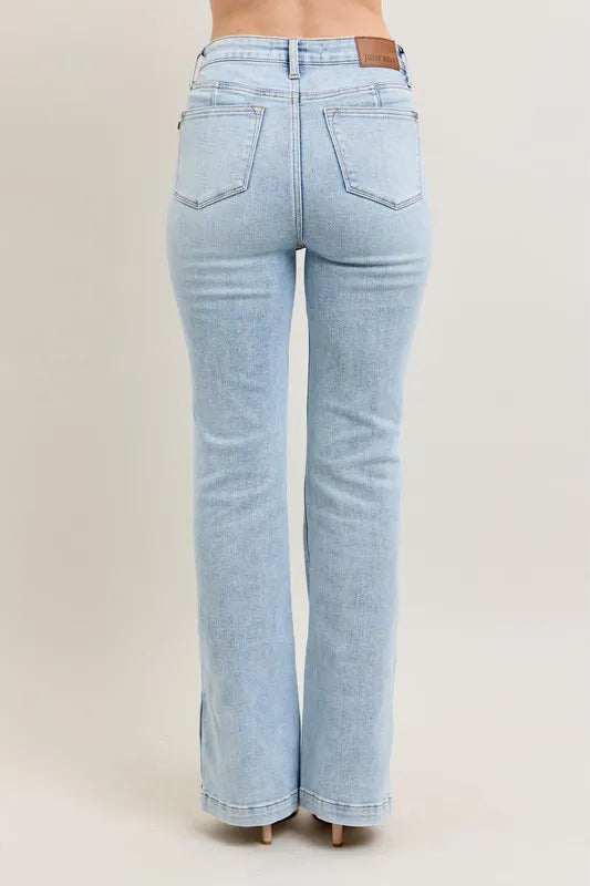 Judy Blue Full Size Tummy Control Vintage Wash Side Slit Slim Boot Jeans Plus Size