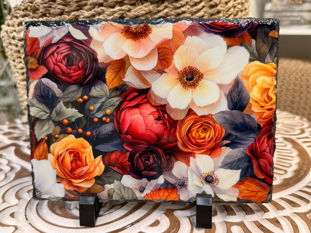 Fall Vibrant Blooms Slate Picture Decor