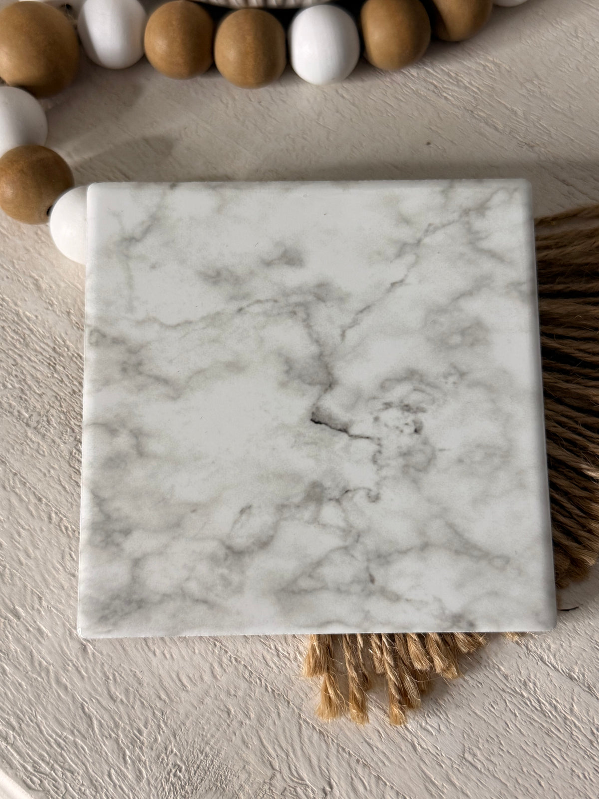 Faux White Marble Ceramic Coaster