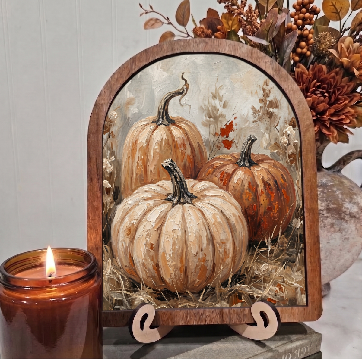 Arch Fall Pumpkin Trio Framed Art with Stands Picture Halloween