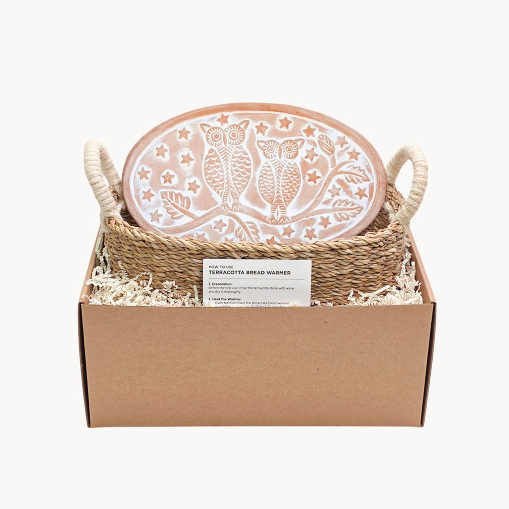 Handmade Bread Warmer & Wicker Basket - Owl Oval