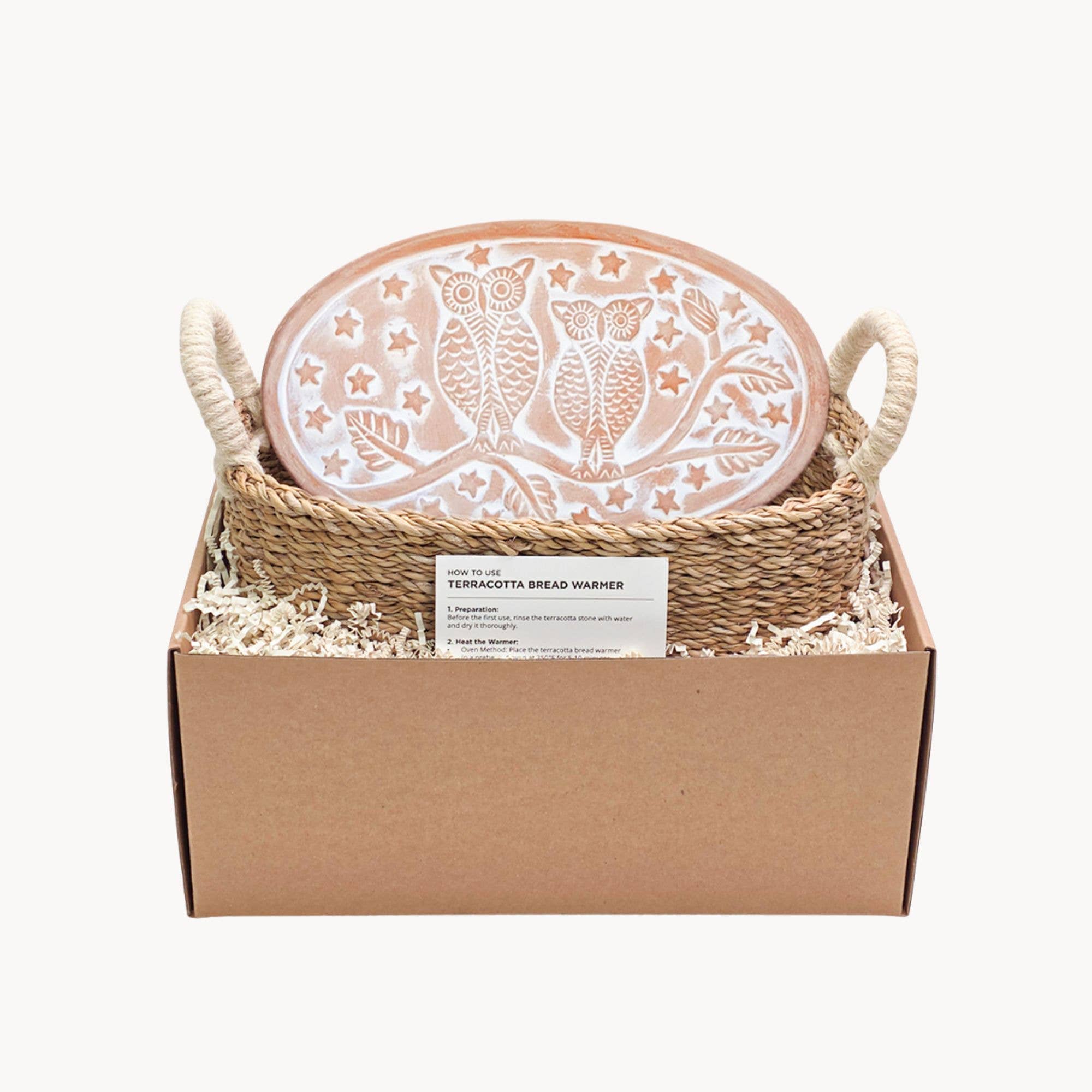 Handmade Bread Warmer & Wicker Basket - Owl Oval