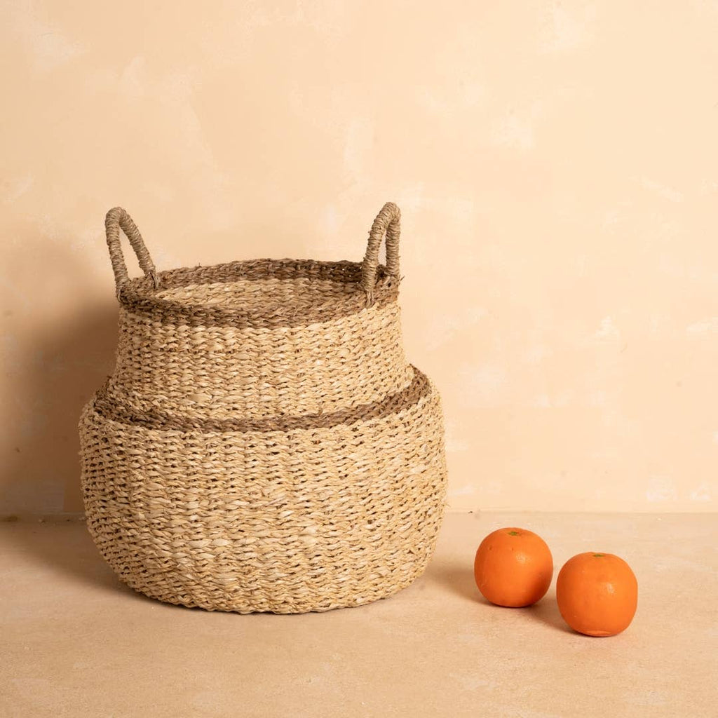 Large Seagrass And Palm Leaf Belly Basket