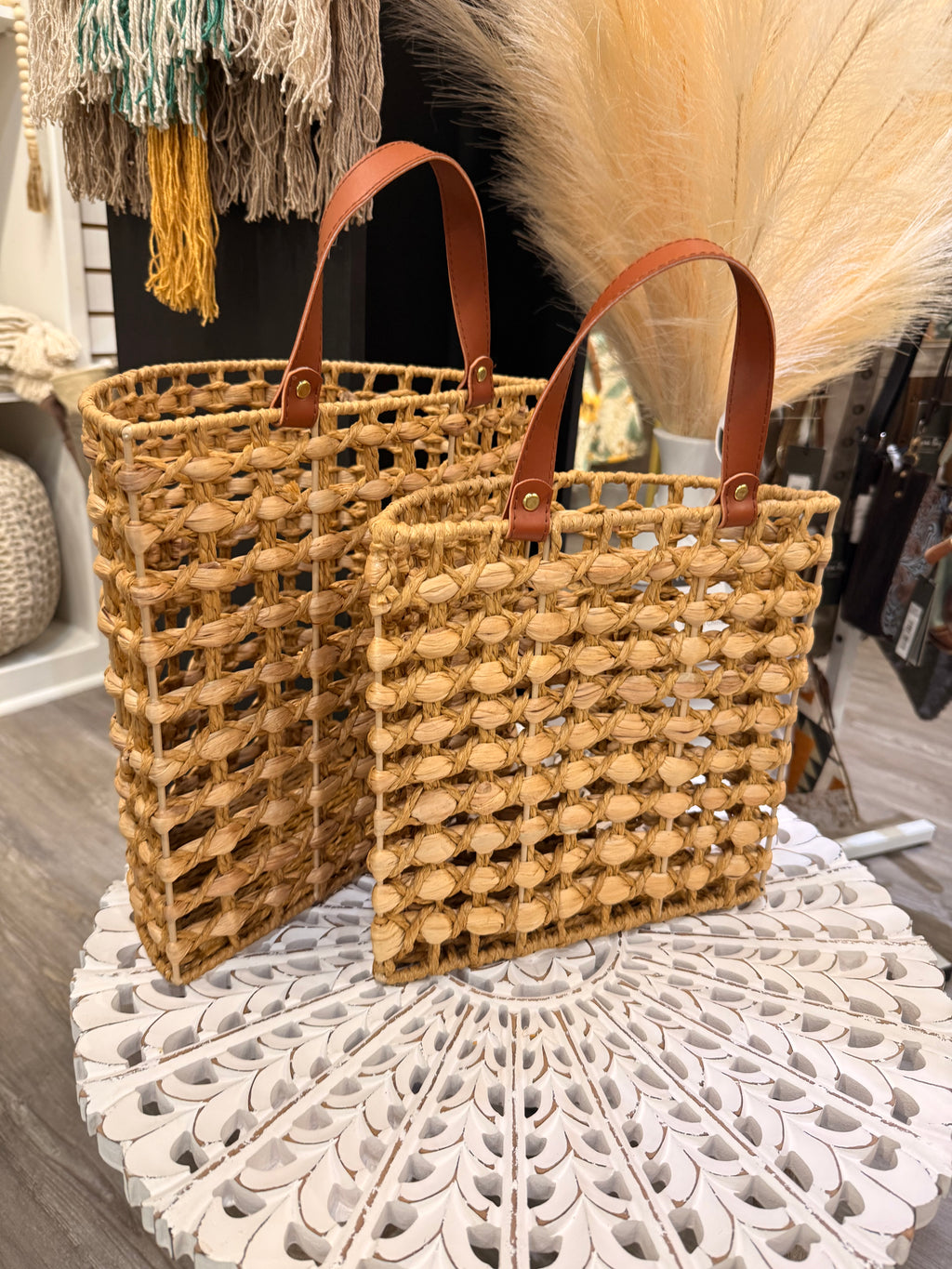 Water Hyacinth Hanging Wicker Baskets
