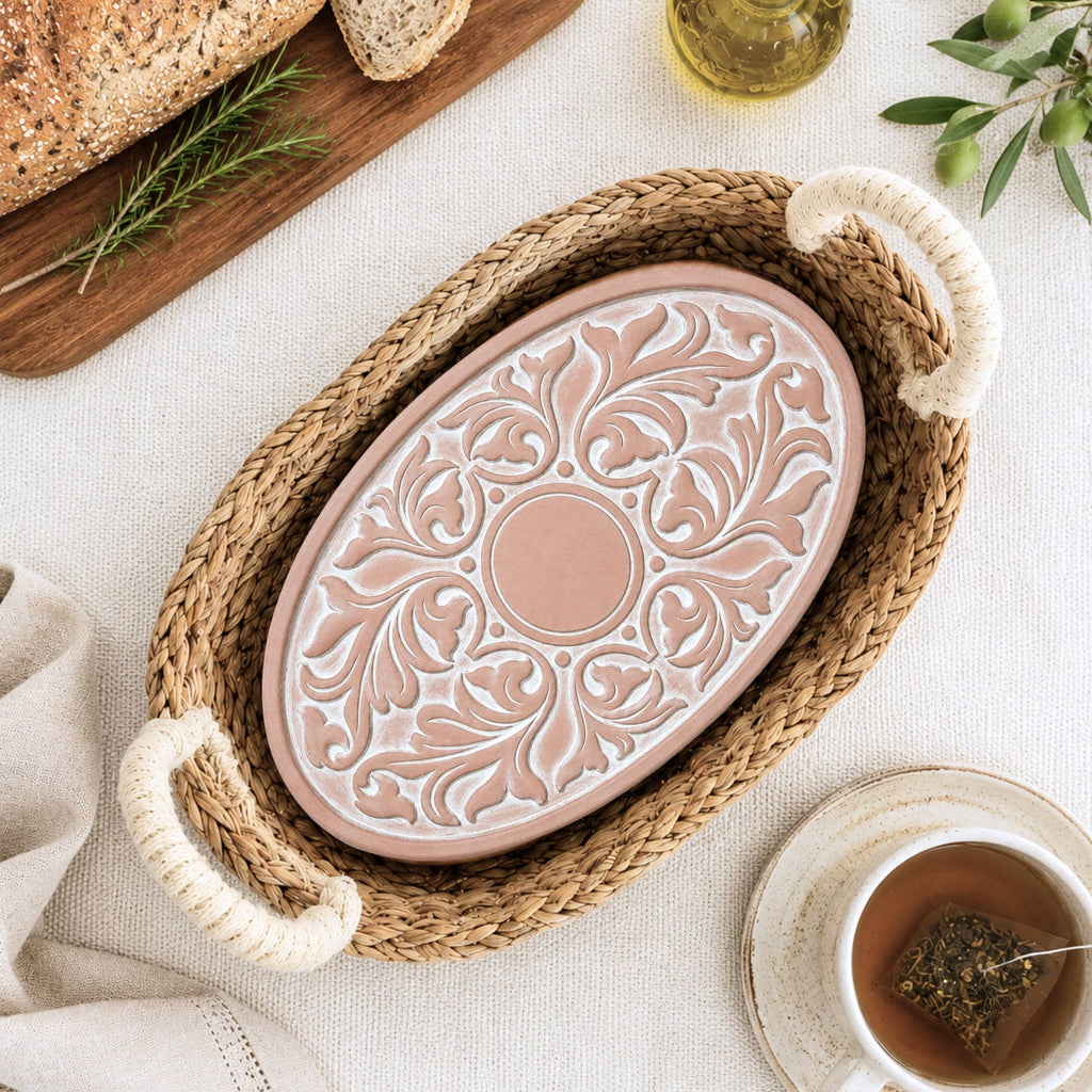 Handmade Bread Warmer & Wicker Basket - Vintage Vine Oval