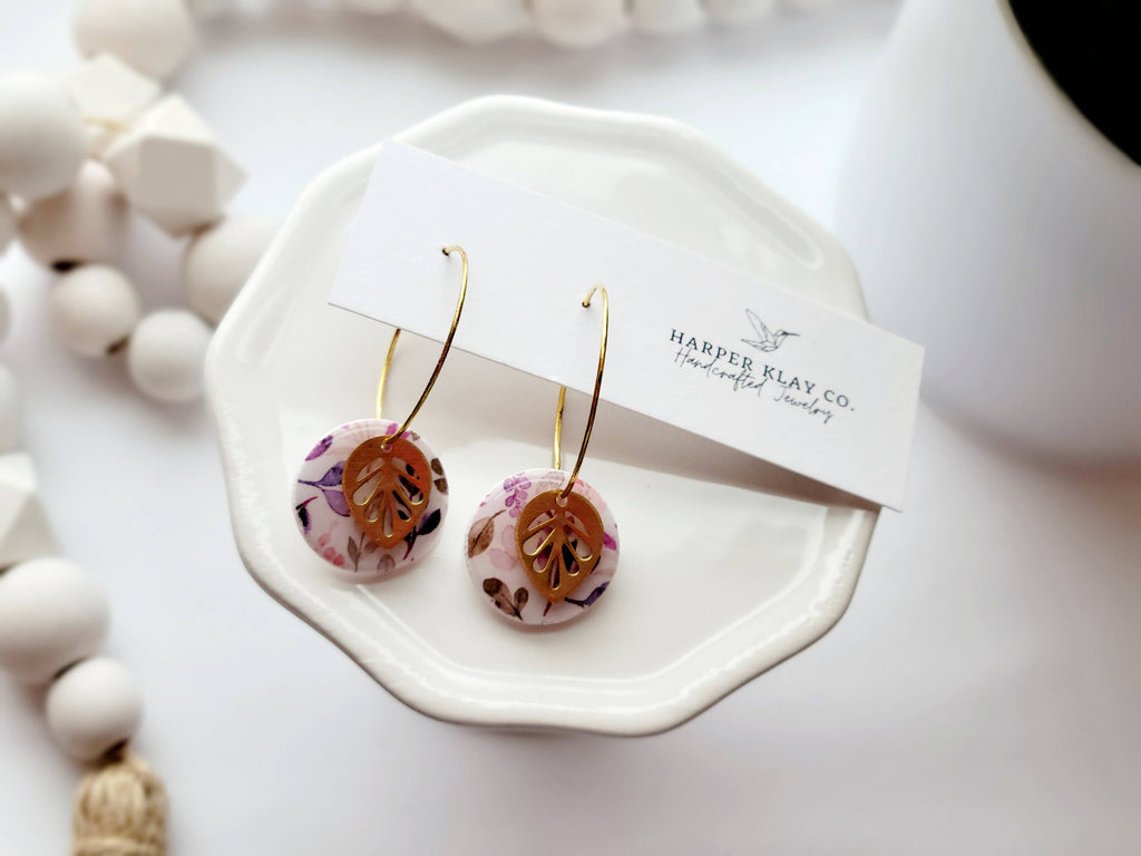 The Floral Leaf Hoops- Spring Polymer Clay Earrings