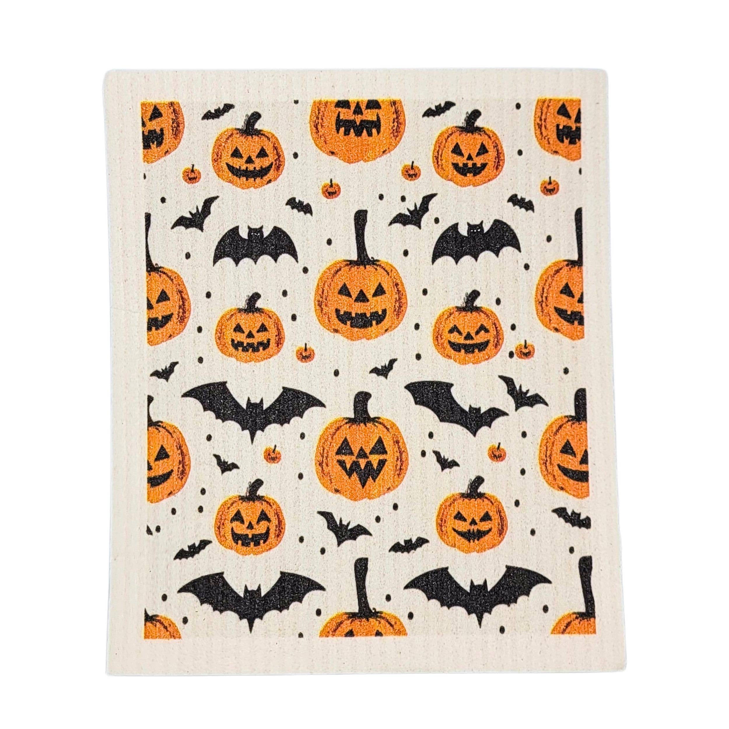 Pumpkins & Bats Halloween Swedish Dishcloth - Fall Kitchen