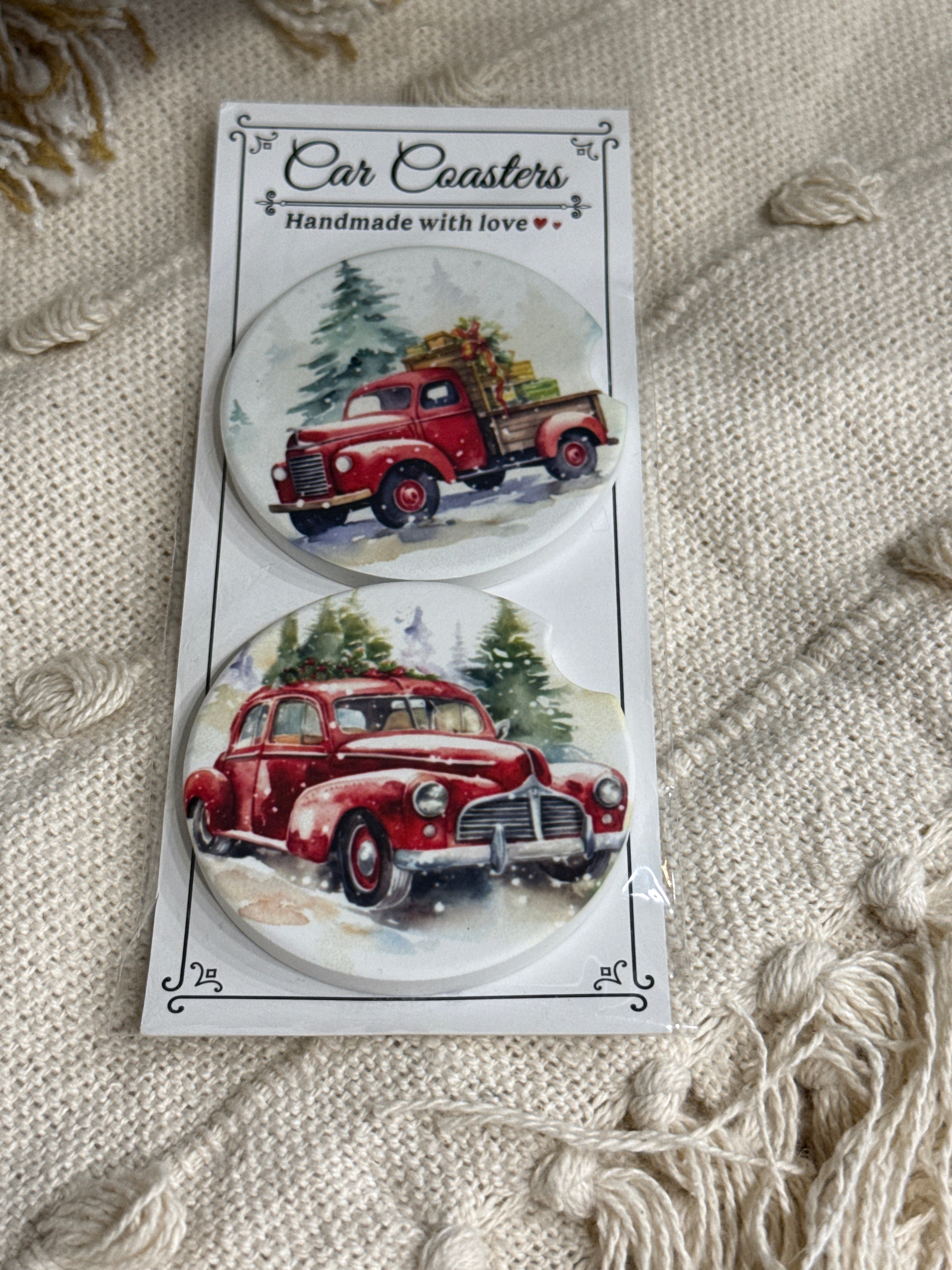 Vintage Trucks Christmas Ceramic Car Coaster Set