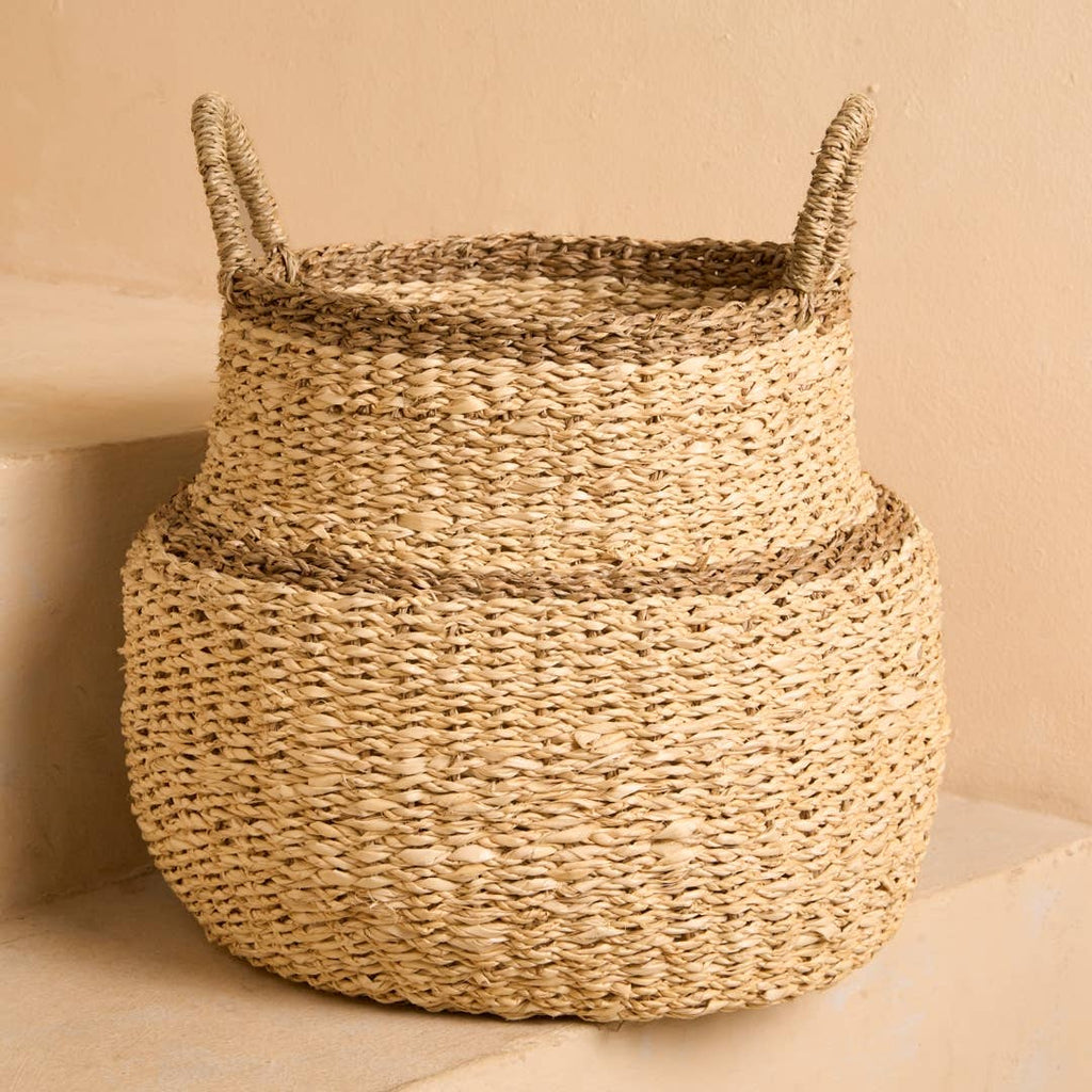 Large Seagrass And Palm Leaf Belly Basket