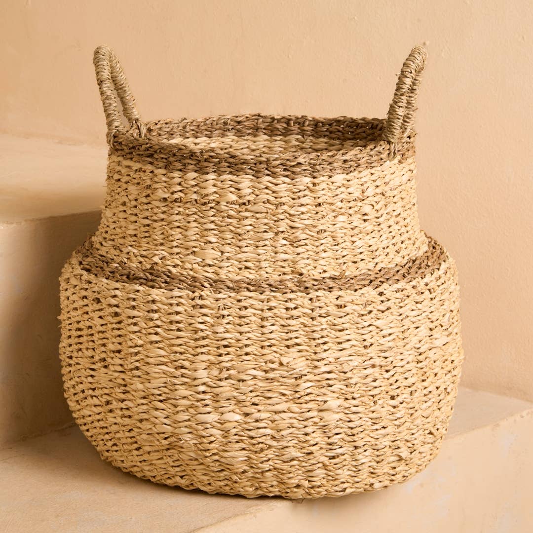 Large Seagrass And Palm Leaf Belly Basket