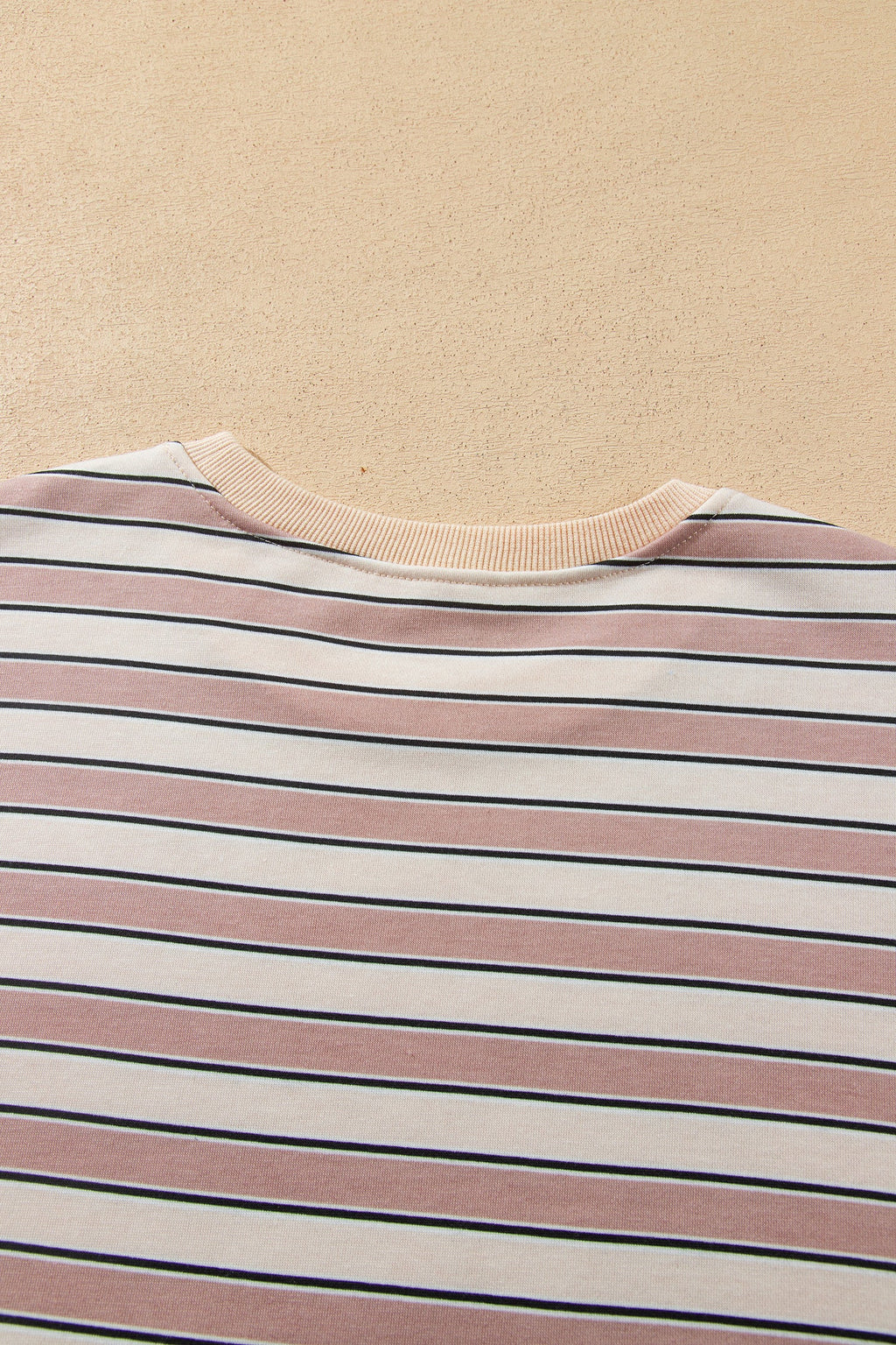 Khaki Stripe Contrast Trim Long Sleeve Top Elastic Waist Pants Set
