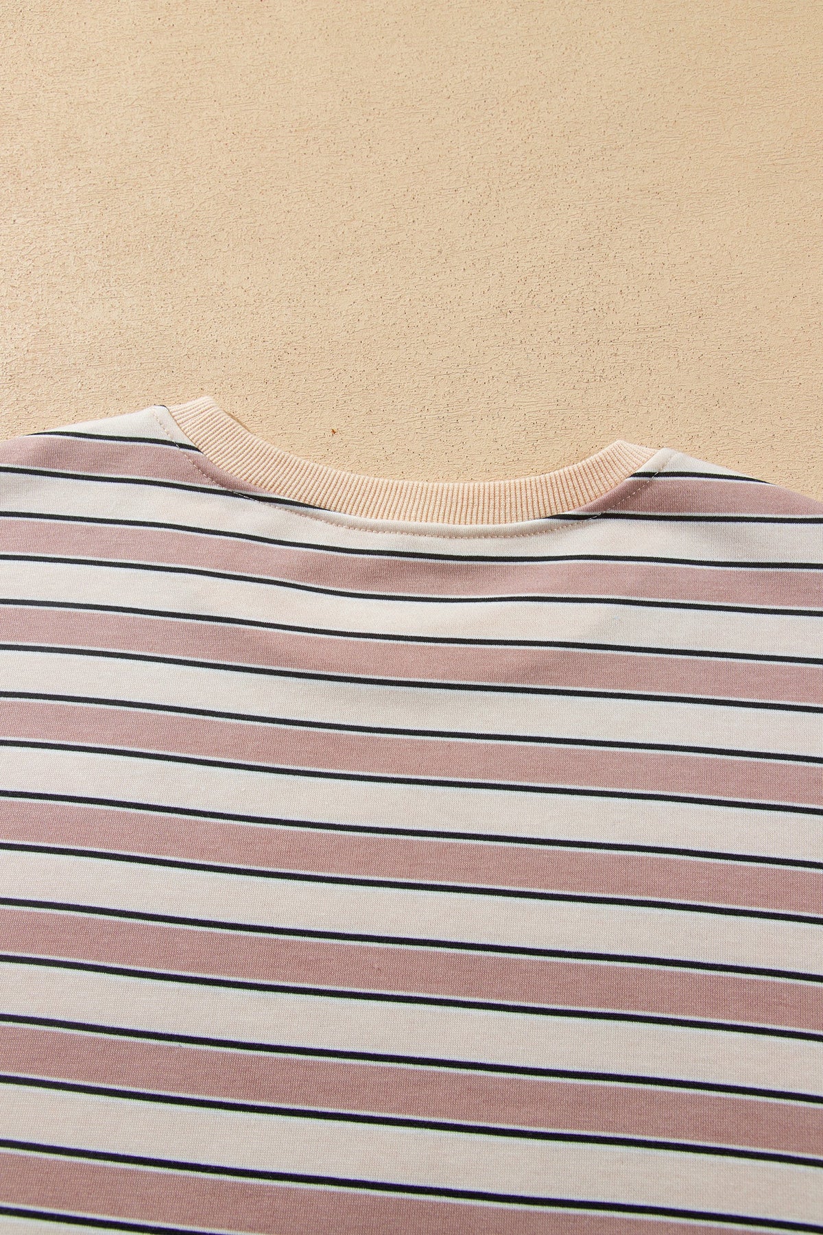Khaki Stripe Contrast Trim Long Sleeve Top Elastic Waist Pants Set