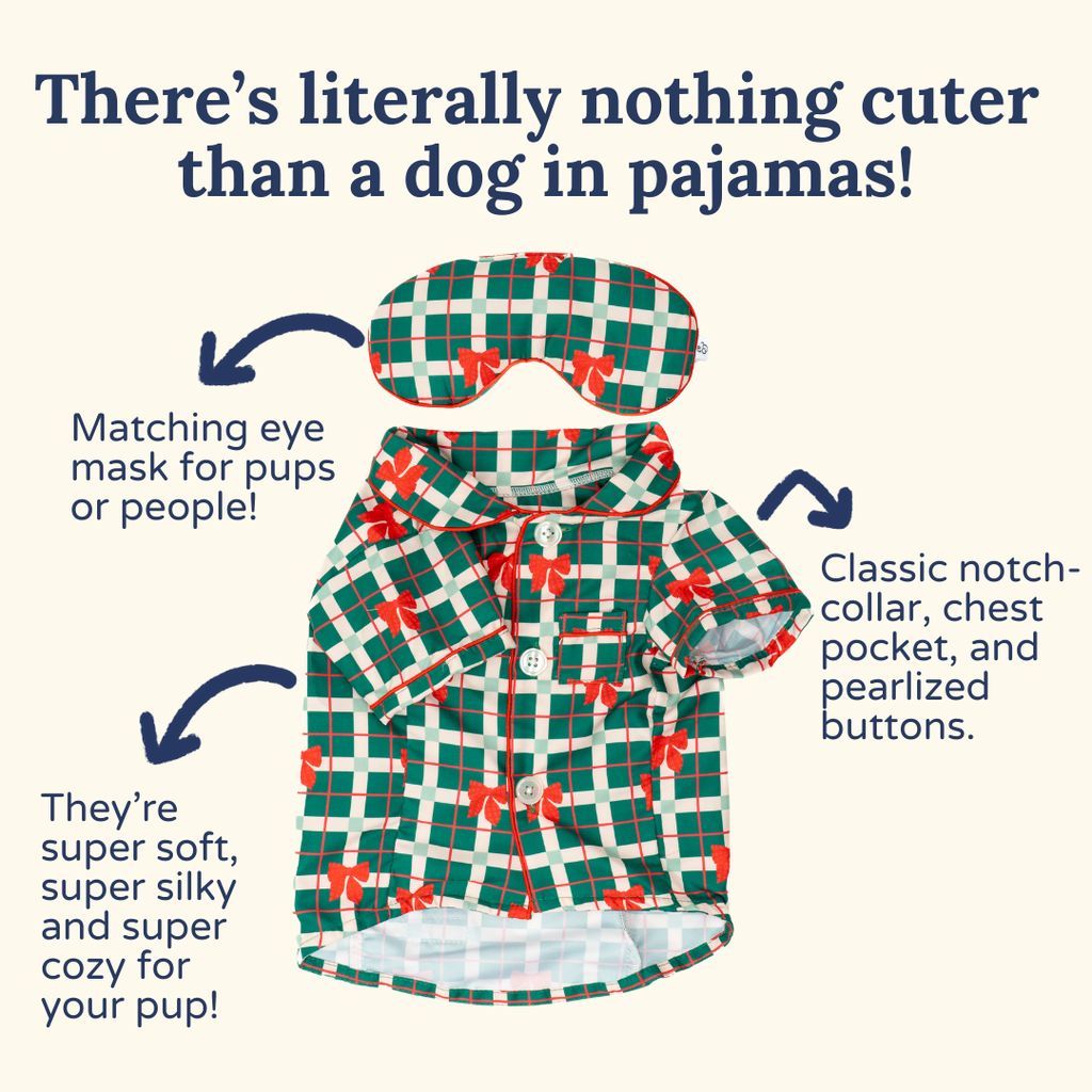 Howliday Bows Dog Pajamas + Human Eye Pillow