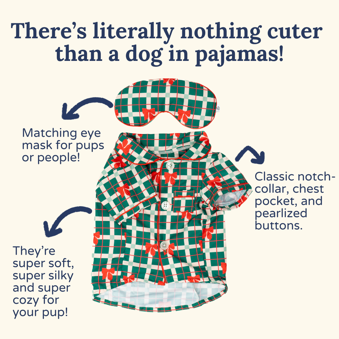 Howliday Bows Dog Pajamas + Human Eye Pillow