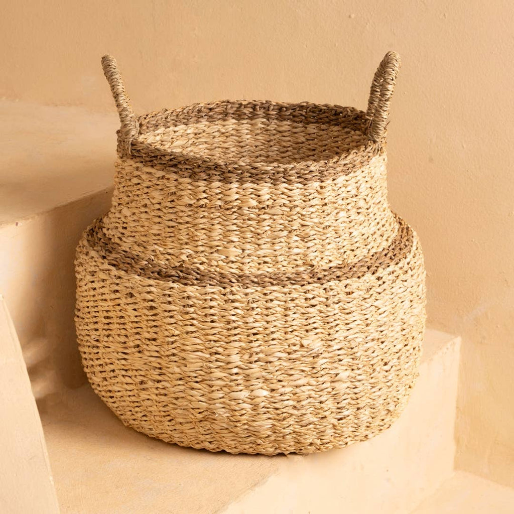 Large Seagrass And Palm Leaf Belly Basket