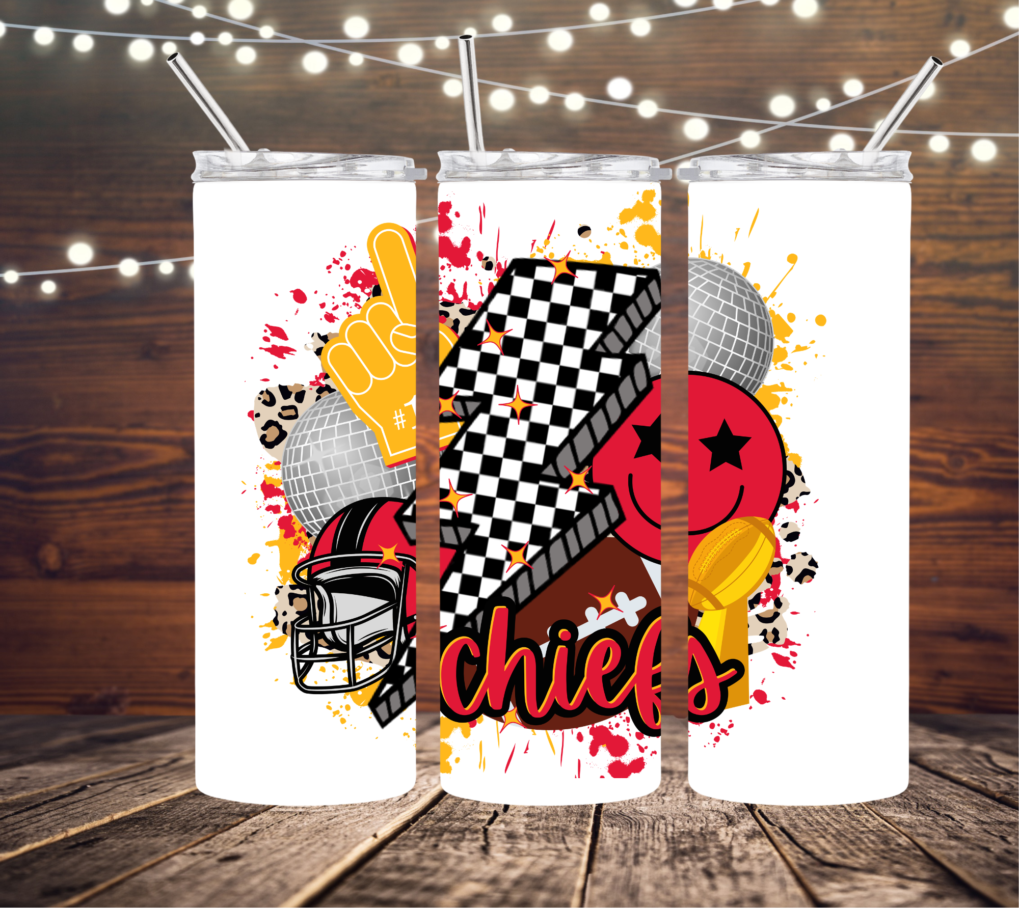 Chiefs Checkered Bolt 20oz Skinny Tumbler