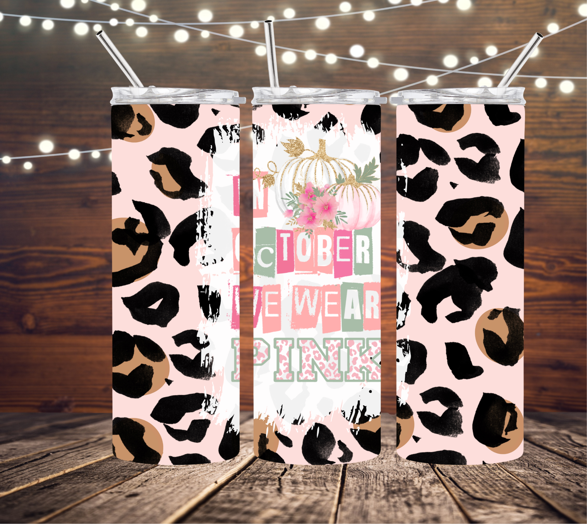 In October We Wear Pink / Leopard 20oz Skinny Tumbler