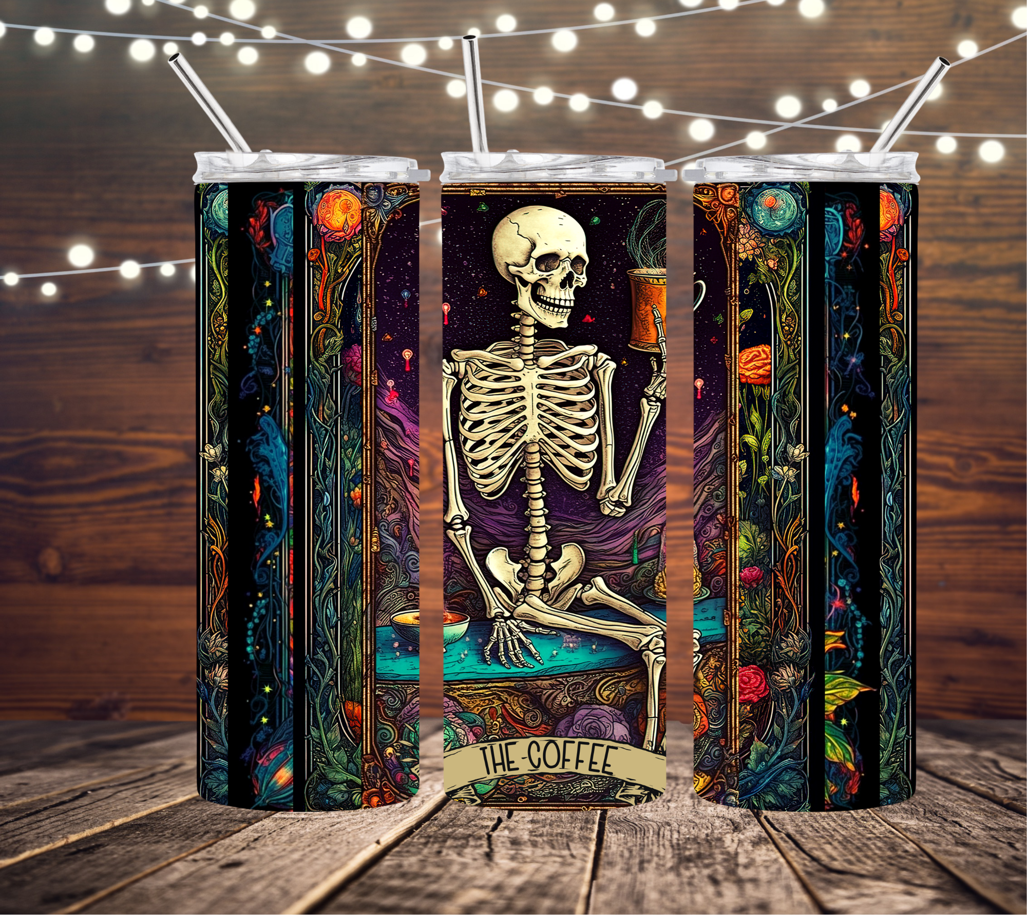 The Coffee Tarot Card - Skeleton 20oz Skinny Tumbler