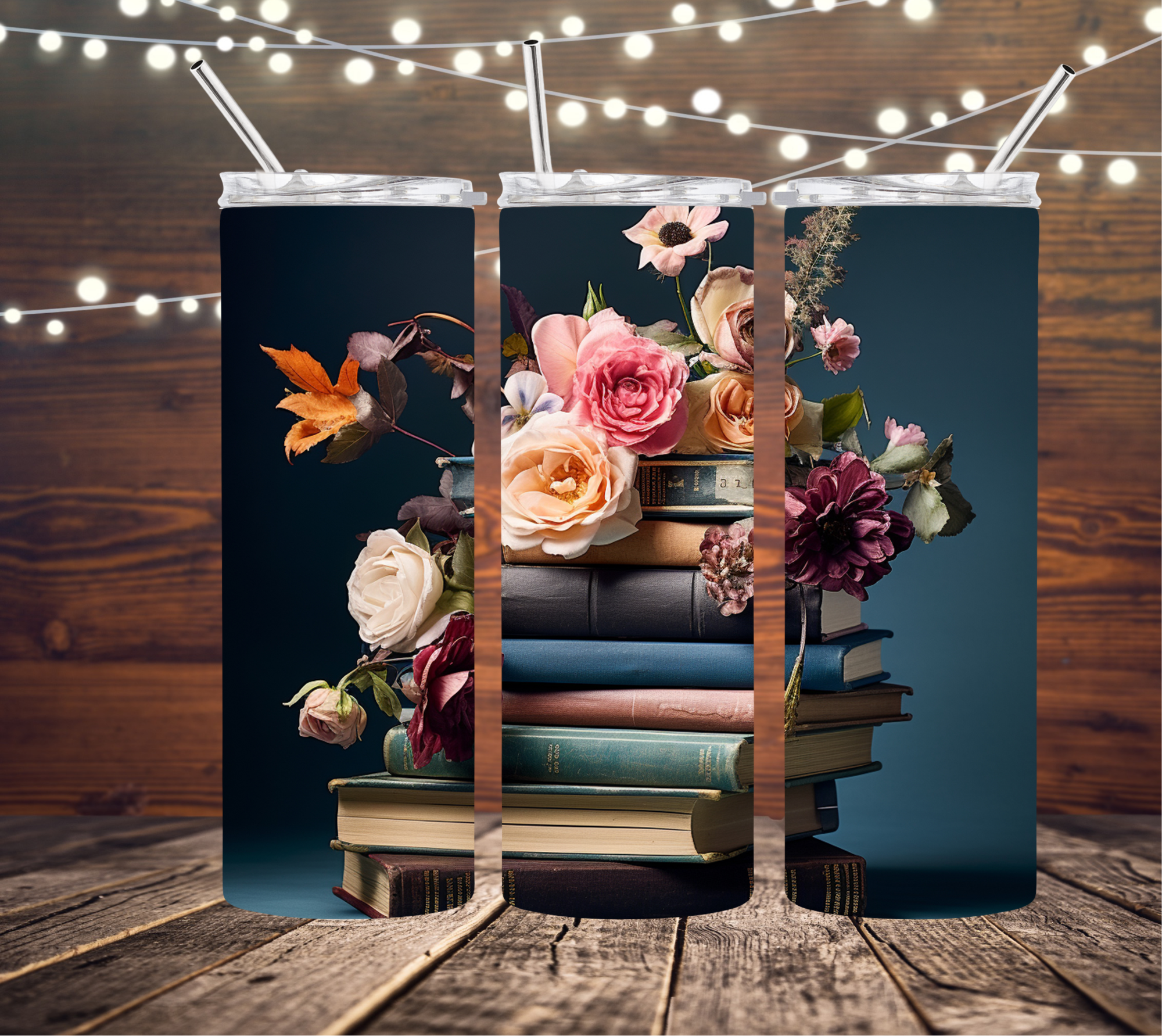 Realistic Flowers / Books 20oz Skinny Tumbler