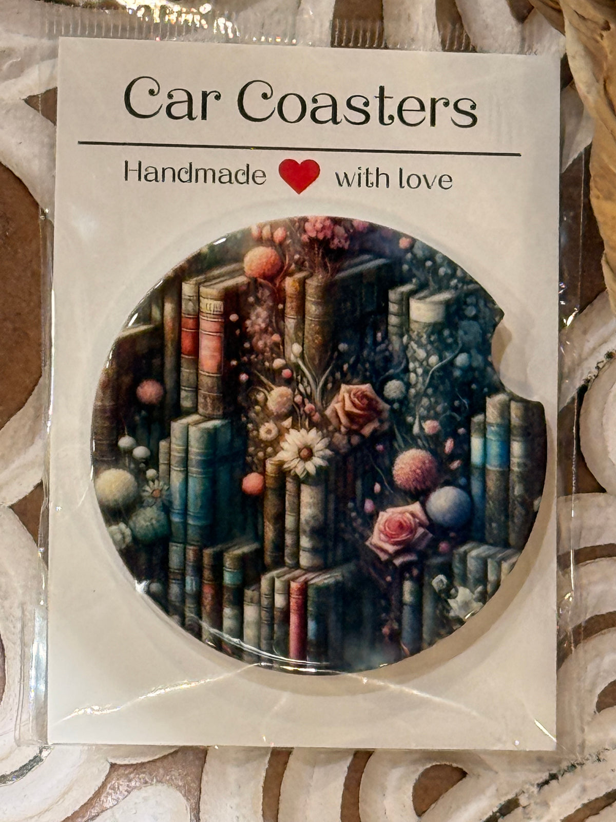Floral Books Ceramic Car Coaster