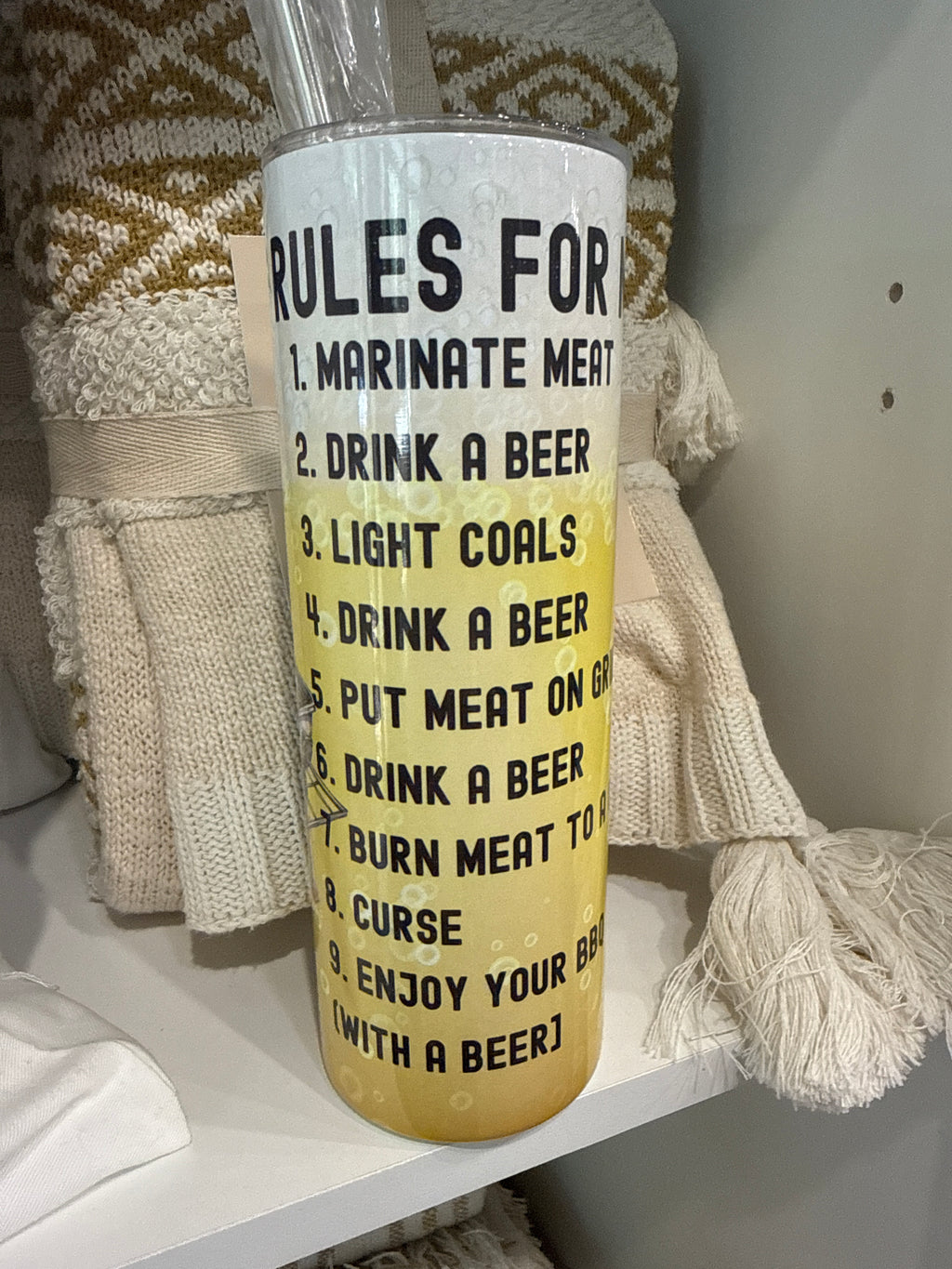 BBQ Rules for Men 20oz Skinny Tumbler