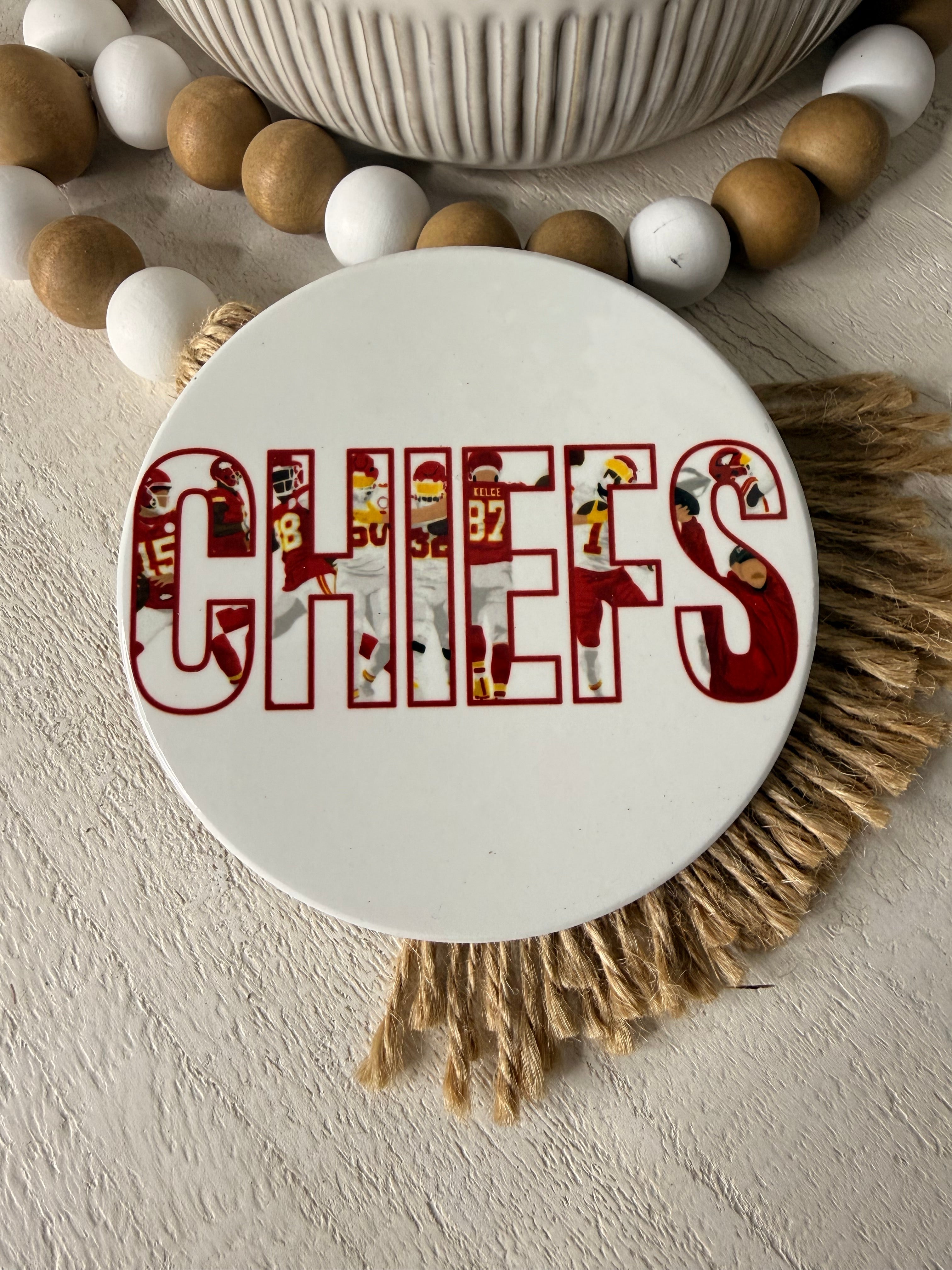 Chiefs Outline Players Ceramic Coaster