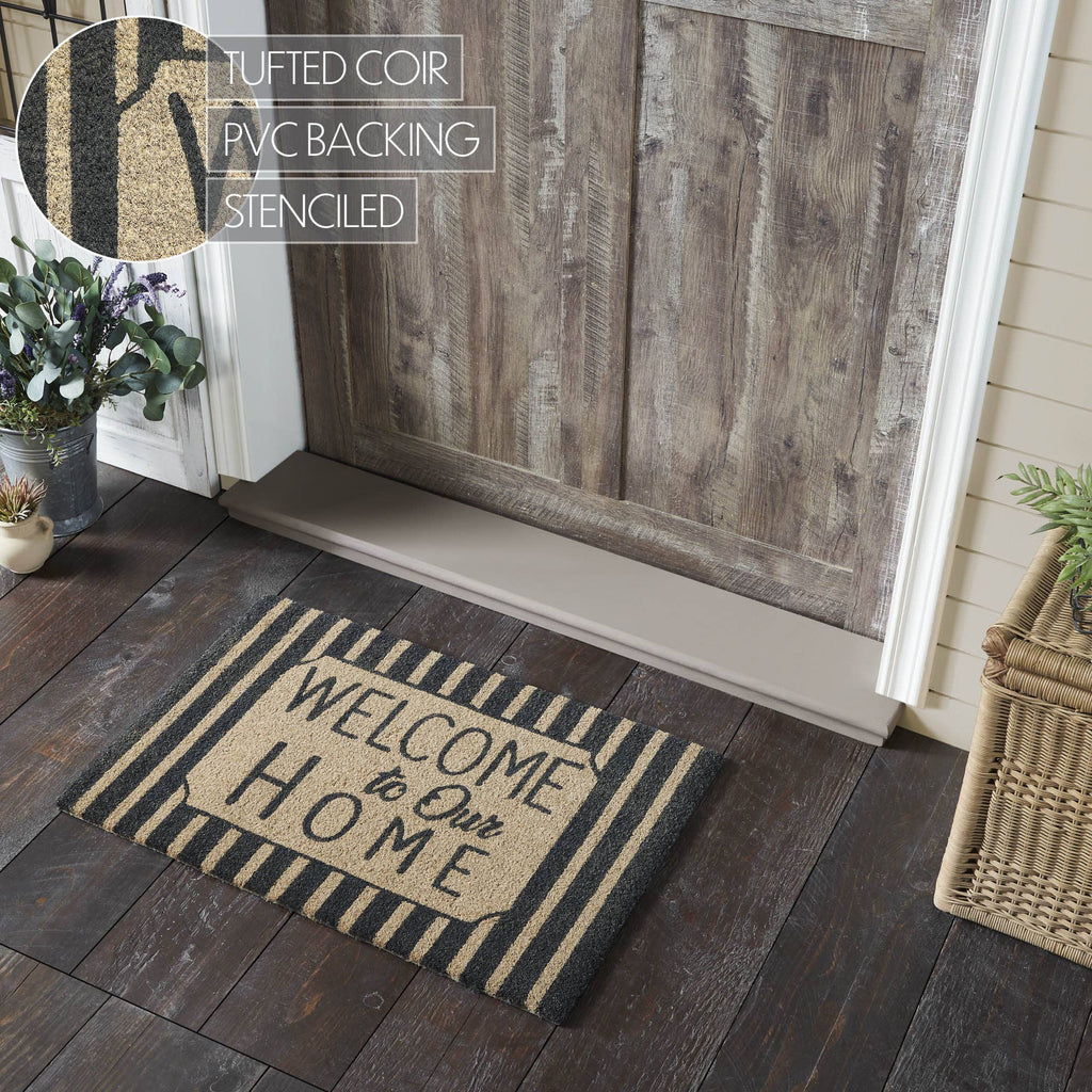 Welcome To Our Home Charcoal Stripes Coir Rug 20x30