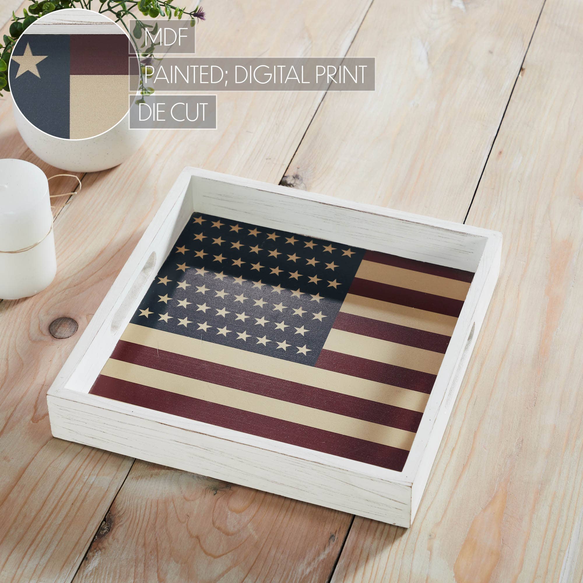 Decorative  Flag Tray Vintage USA 12x12x2