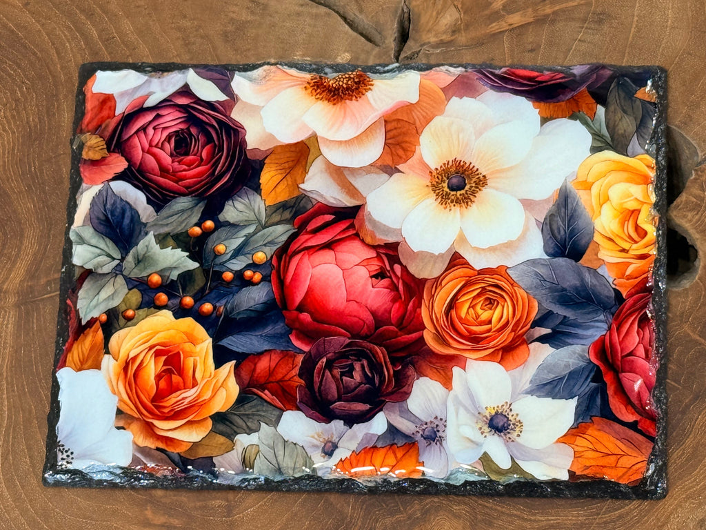 Fall Vibrant Blooms Slate Picture Decor