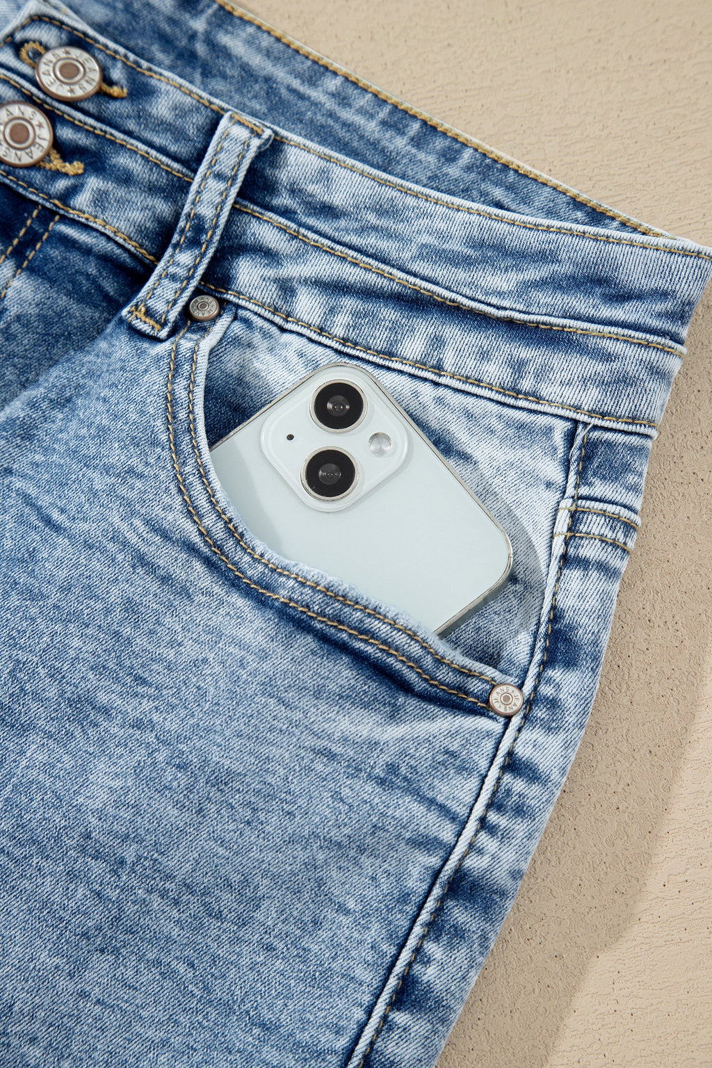 Sail Blue Acid Wash Pocket Detail Flare Jeans