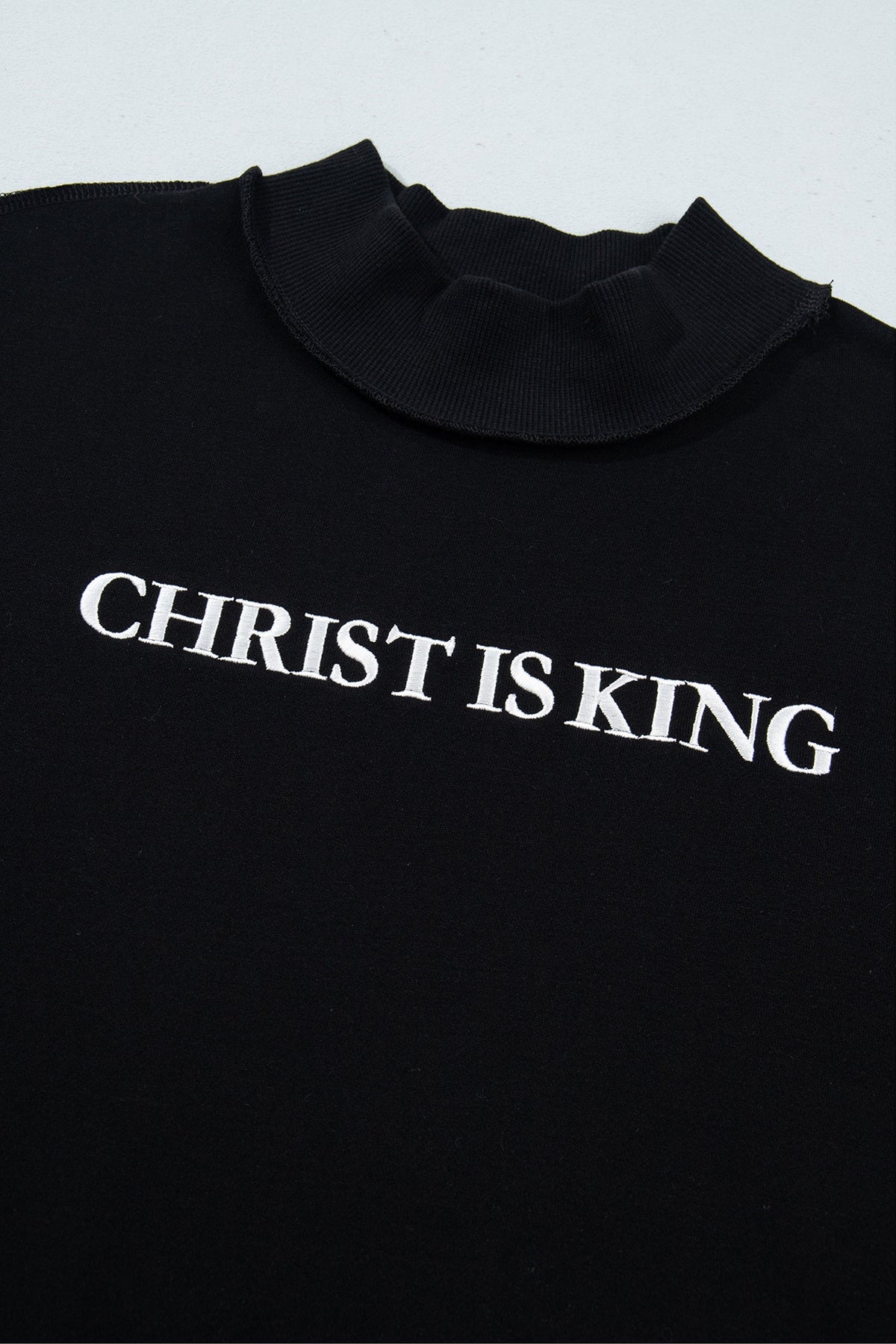 Black CHRIST IS KING Embroidery High Neck Baggy Sweatshirt