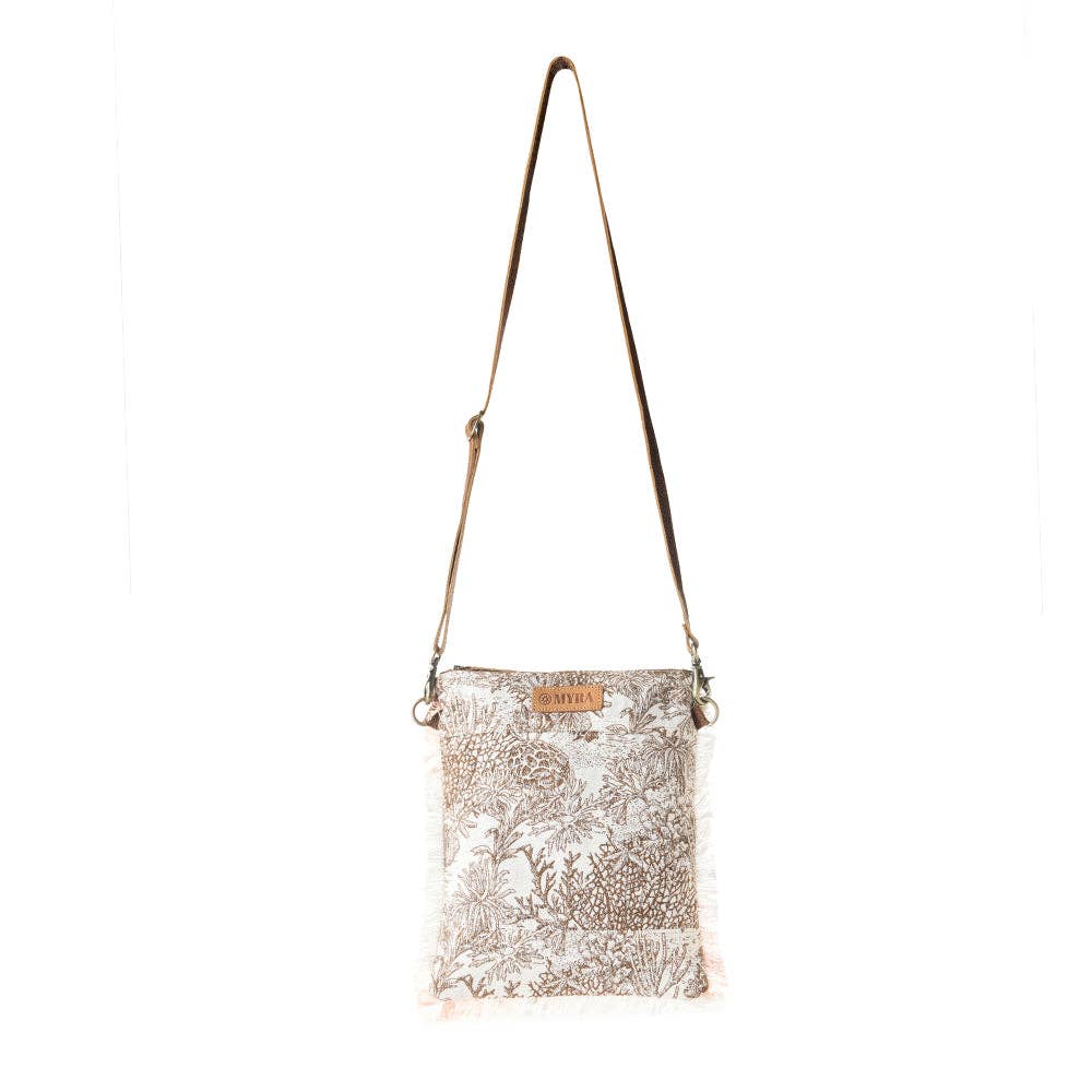 Loom Tapestry vintage Crossbody Myra Bag for Women in white with fringe detail