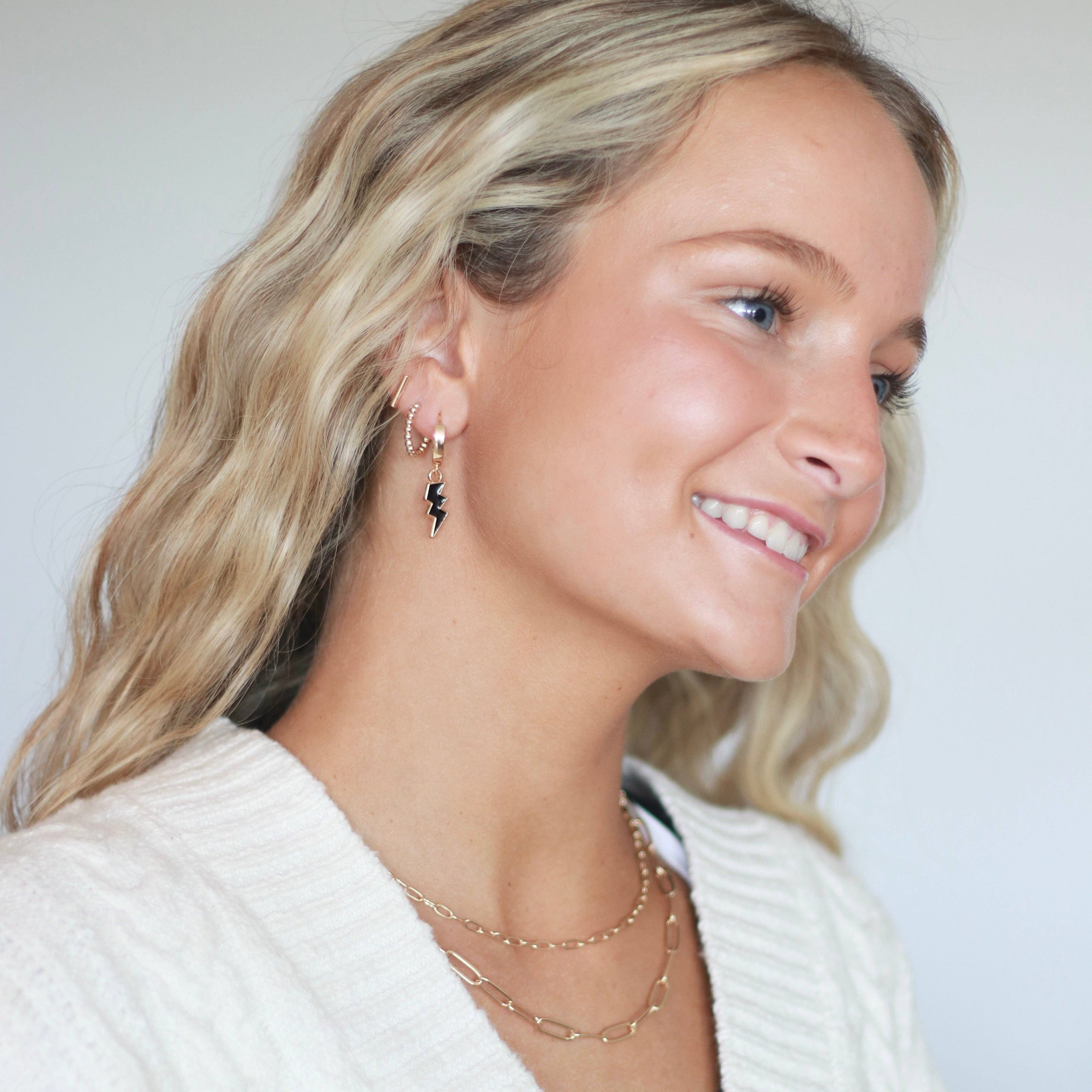 Small Beaded Hoop Huggies Earrings - Gold