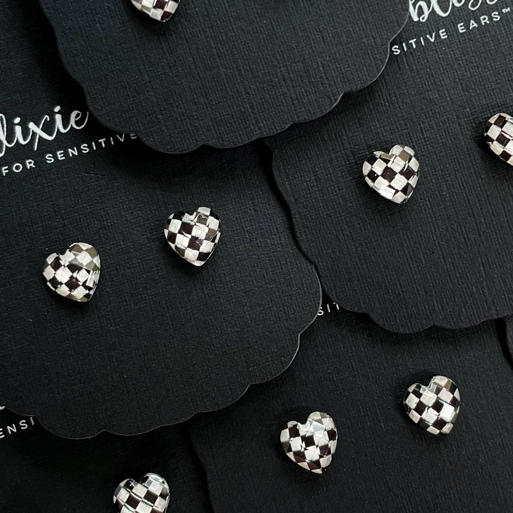 Ready, Set, Love! Checkered Hearts Earrings