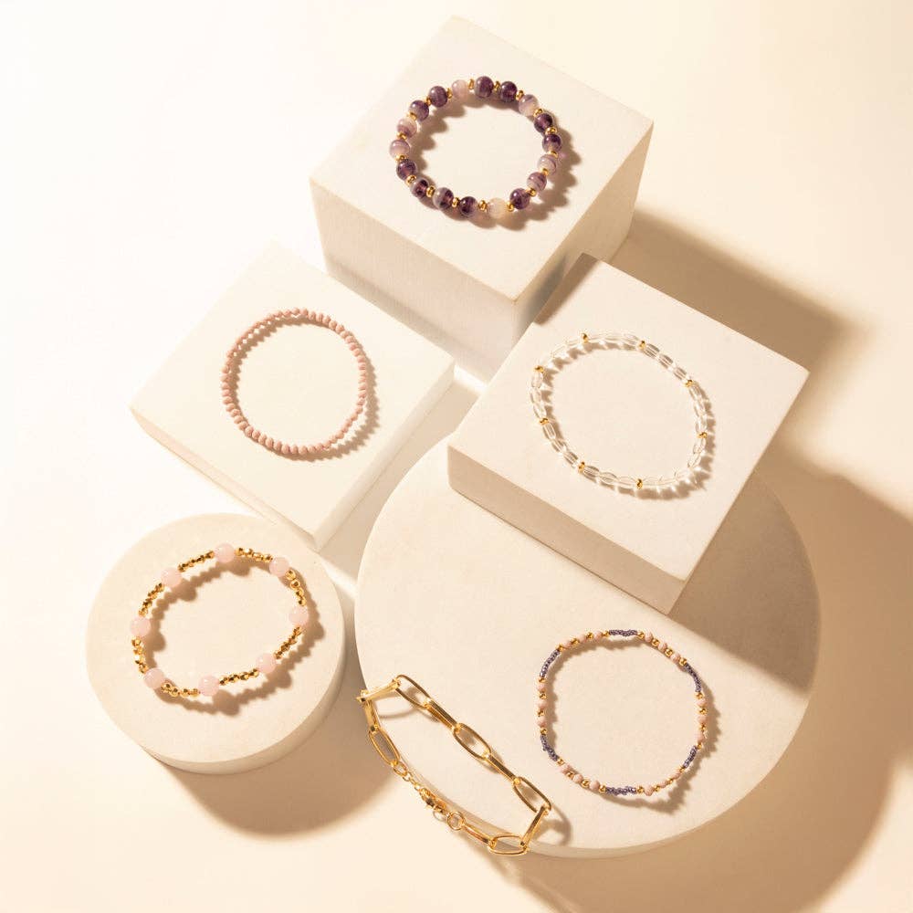 Amethyst Trail Stack Bracelet in Desert Orchid Myra Bag