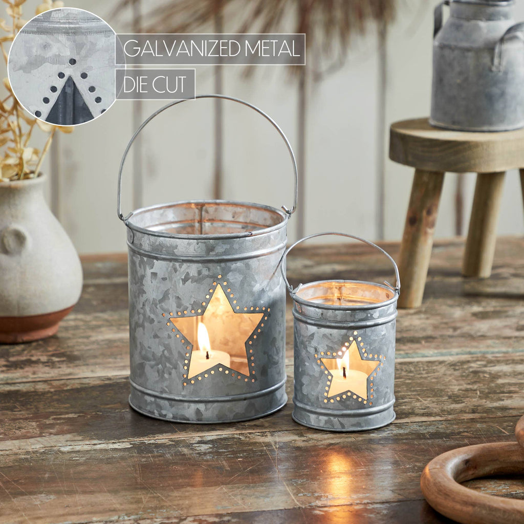 Rustic Galvanized Star Candle Pails Set of 2