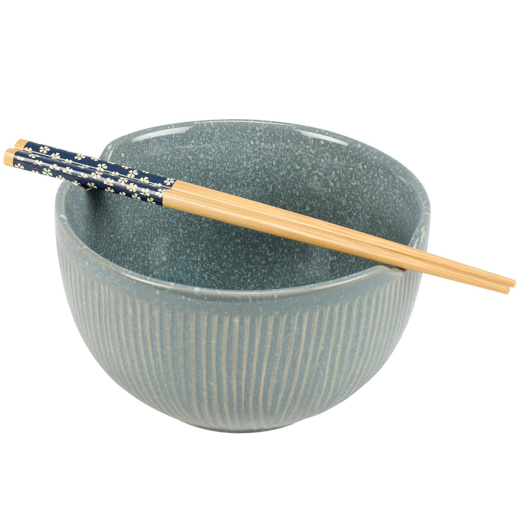 Ribbed Blue Ramen Bowl Set