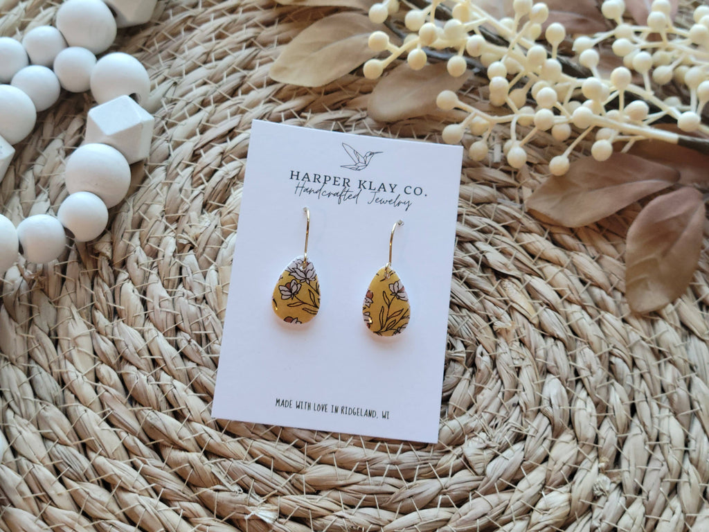 The Mustard Yellow Teardrop Set- Polymer Clay Earrings
