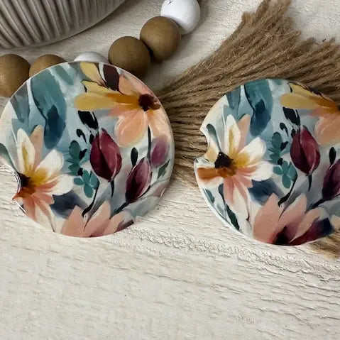Watercolor Flowers Ceramic Car Coaster