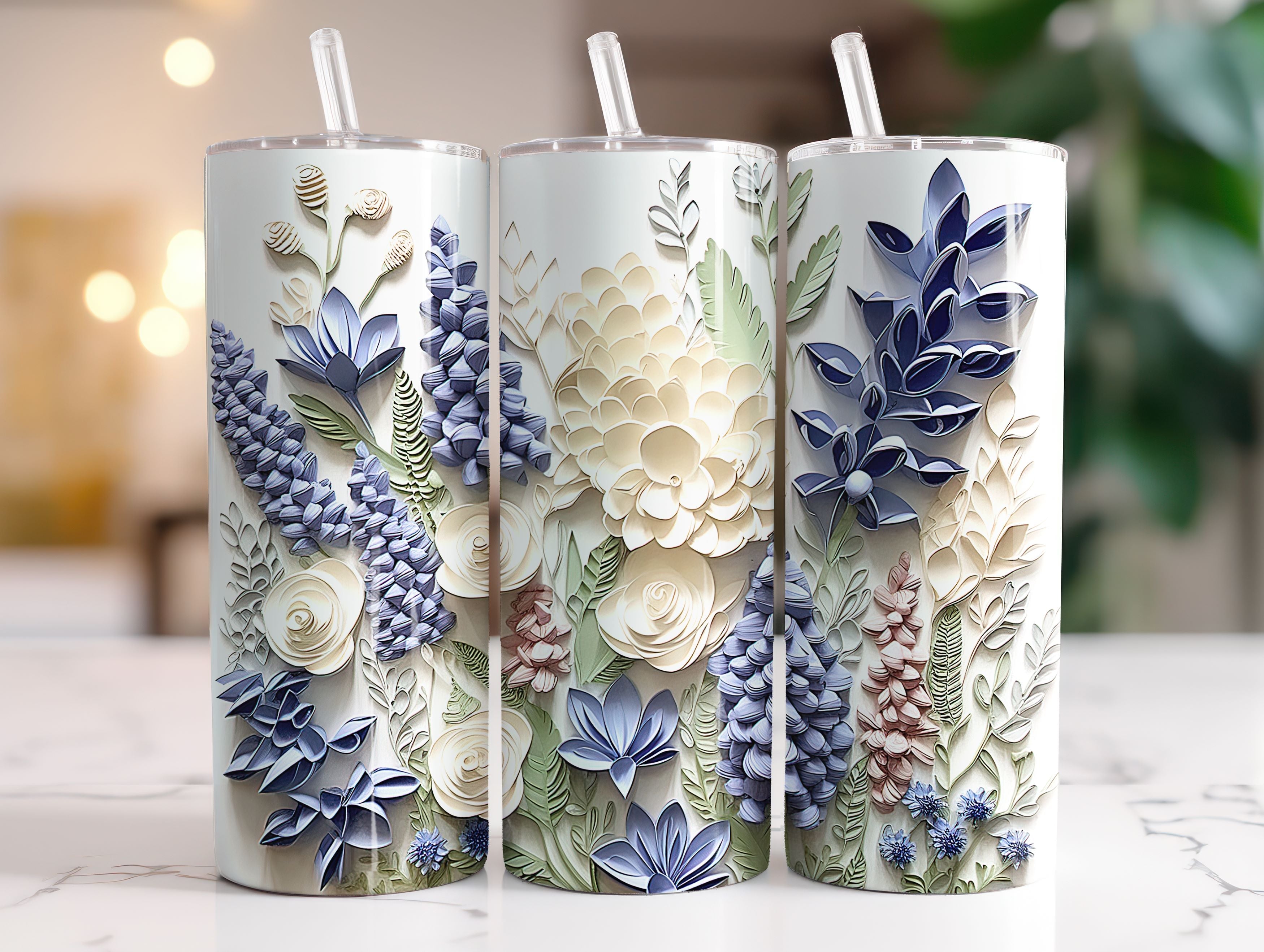 3D Blue Bonnets Flowers Skinny Tumbler