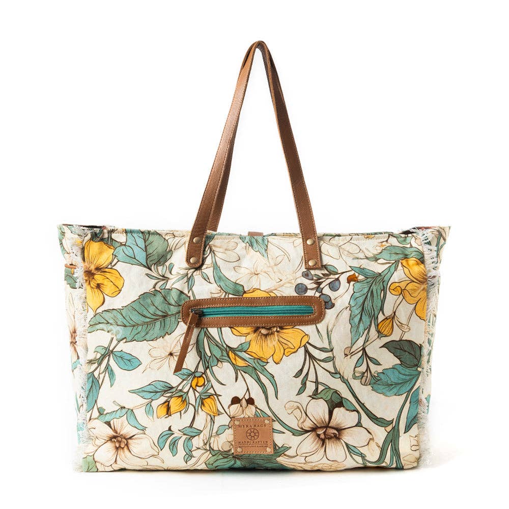 Lovely Florals Weekender Myra Bag In Light Green