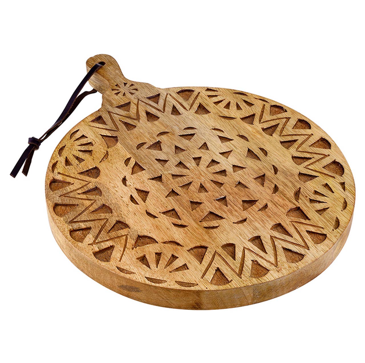 Round Wood Carved Board with Handle