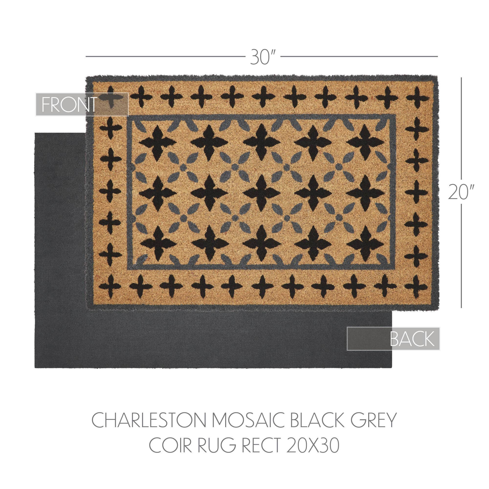 Charleston Mosaic Black Grey Coir Rug 20x30