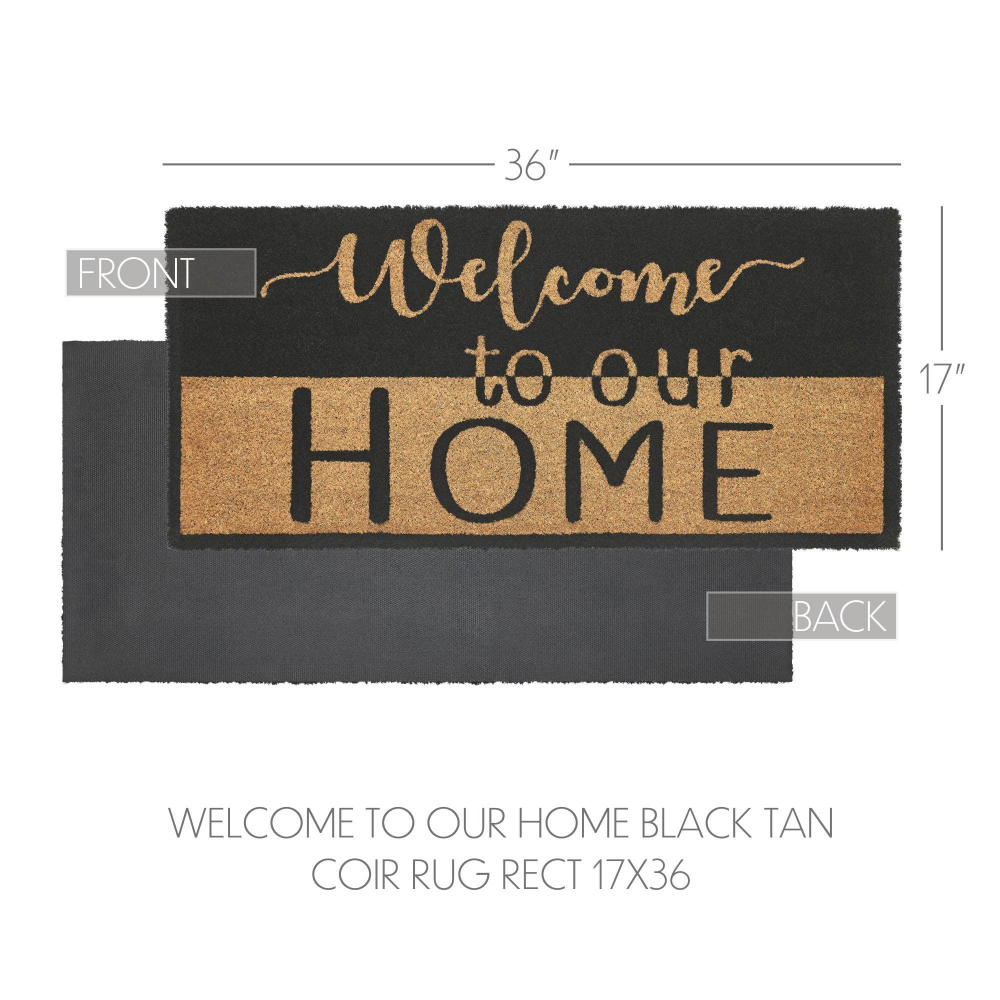 Welcome To Our Home Black Tan Coir Rug 17x36