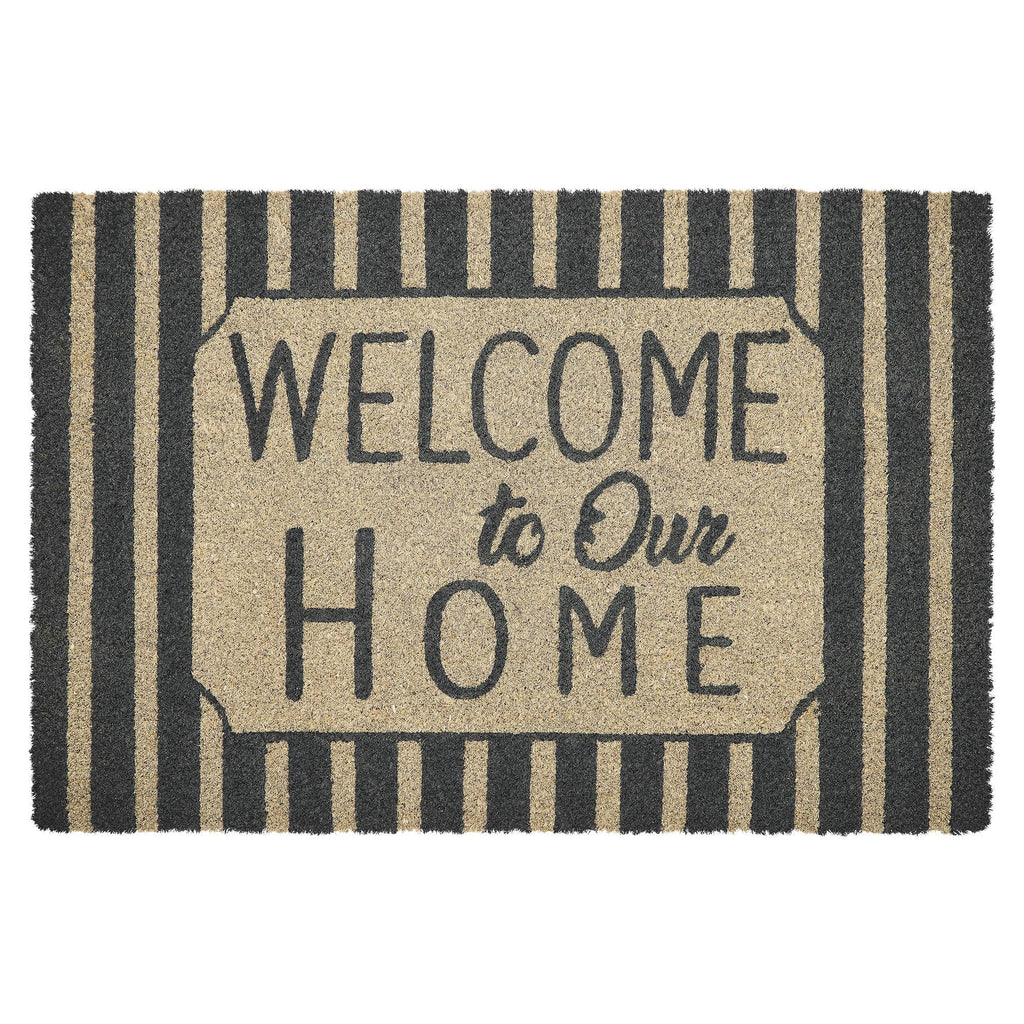 Welcome To Our Home Charcoal Stripes Coir Rug 20x30