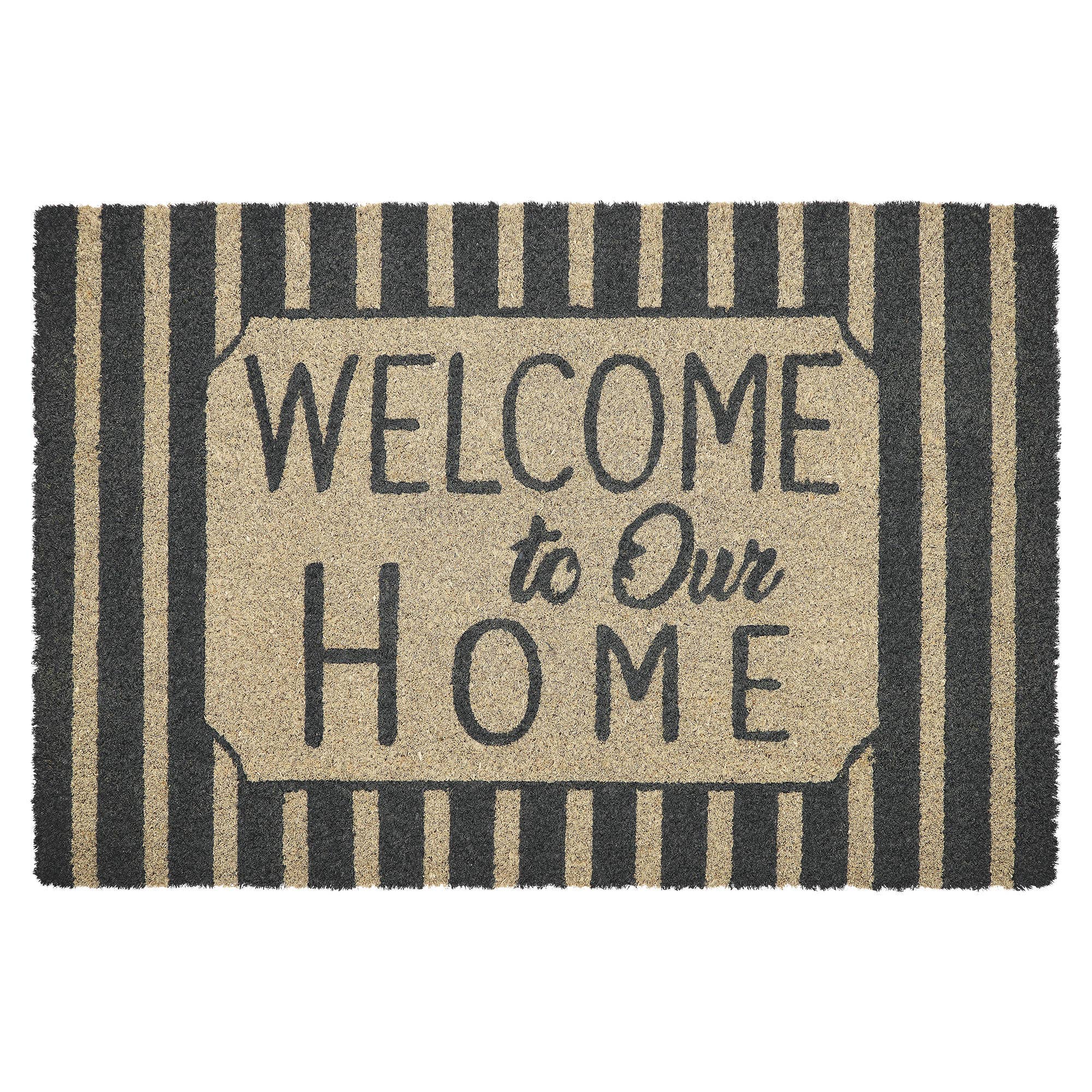 Welcome To Our Home Charcoal Stripes Coir Rug 20x30